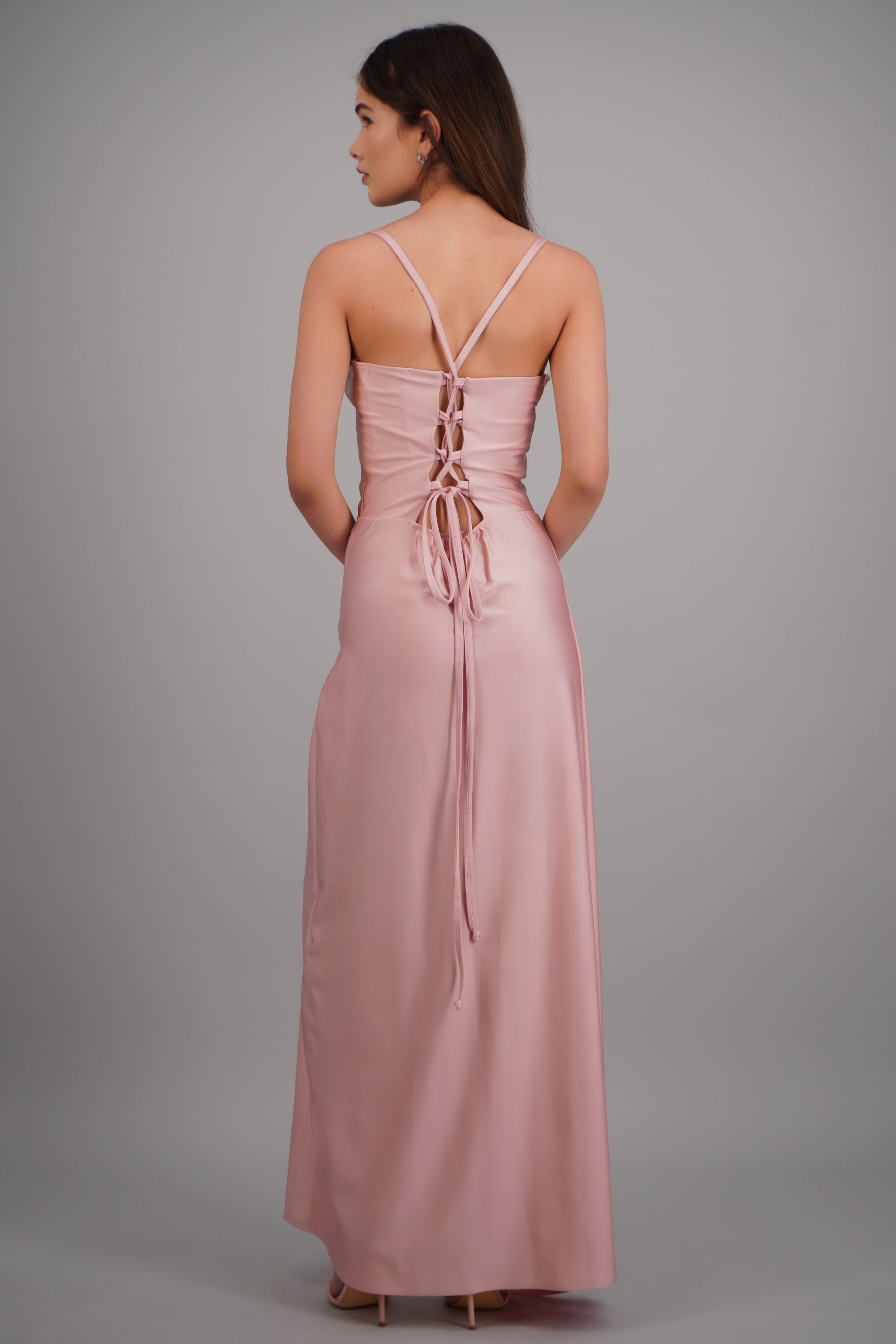 Vestido maxi tirantes drapeado ROSA PASTEL