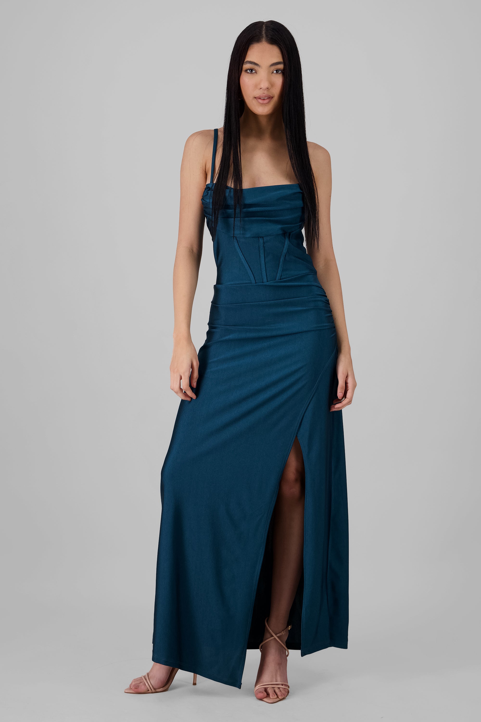 Vestido maxi tirantes drapeado VERDE CAZADOR