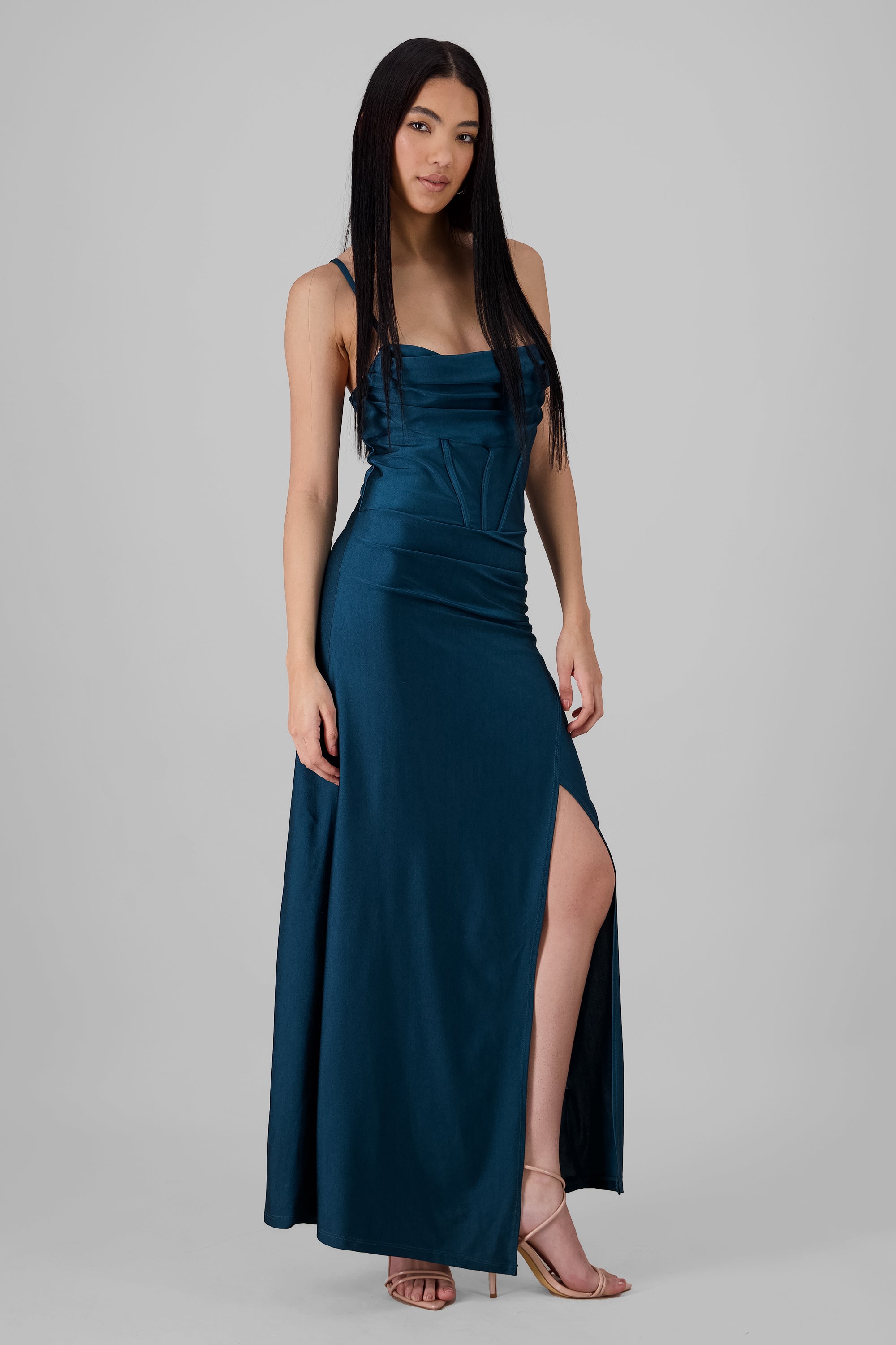 Vestido maxi tirantes drapeado VERDE CAZADOR