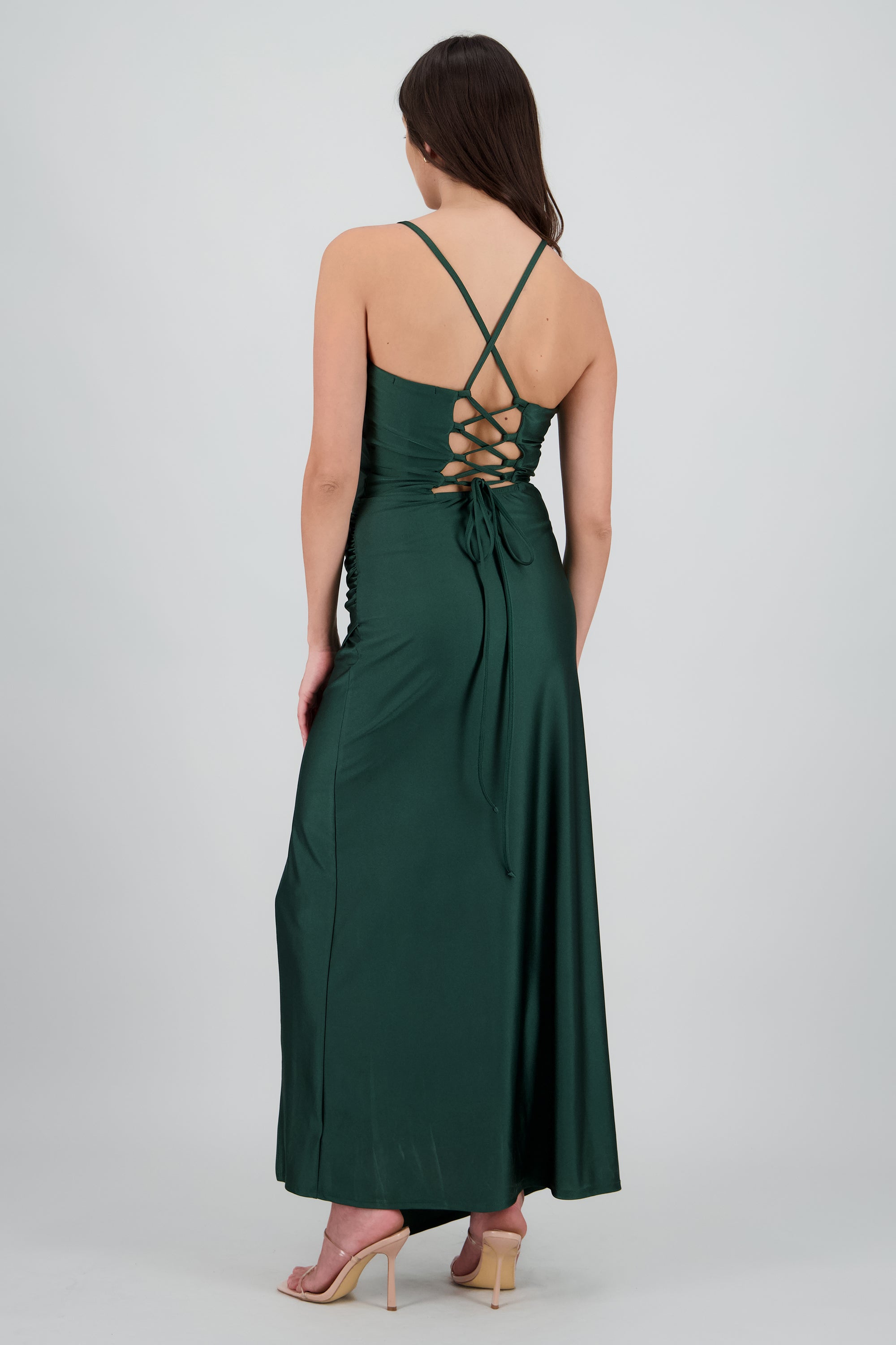 Vestido maxi tirantes drapeado VERDE OBSCURO