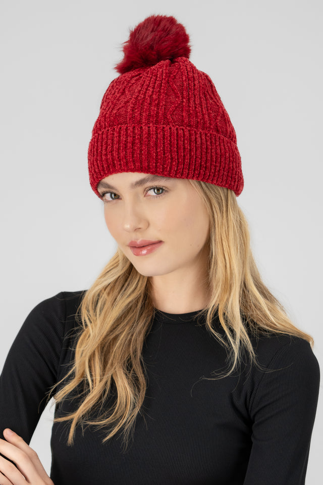 Beanie tejido borla trenza