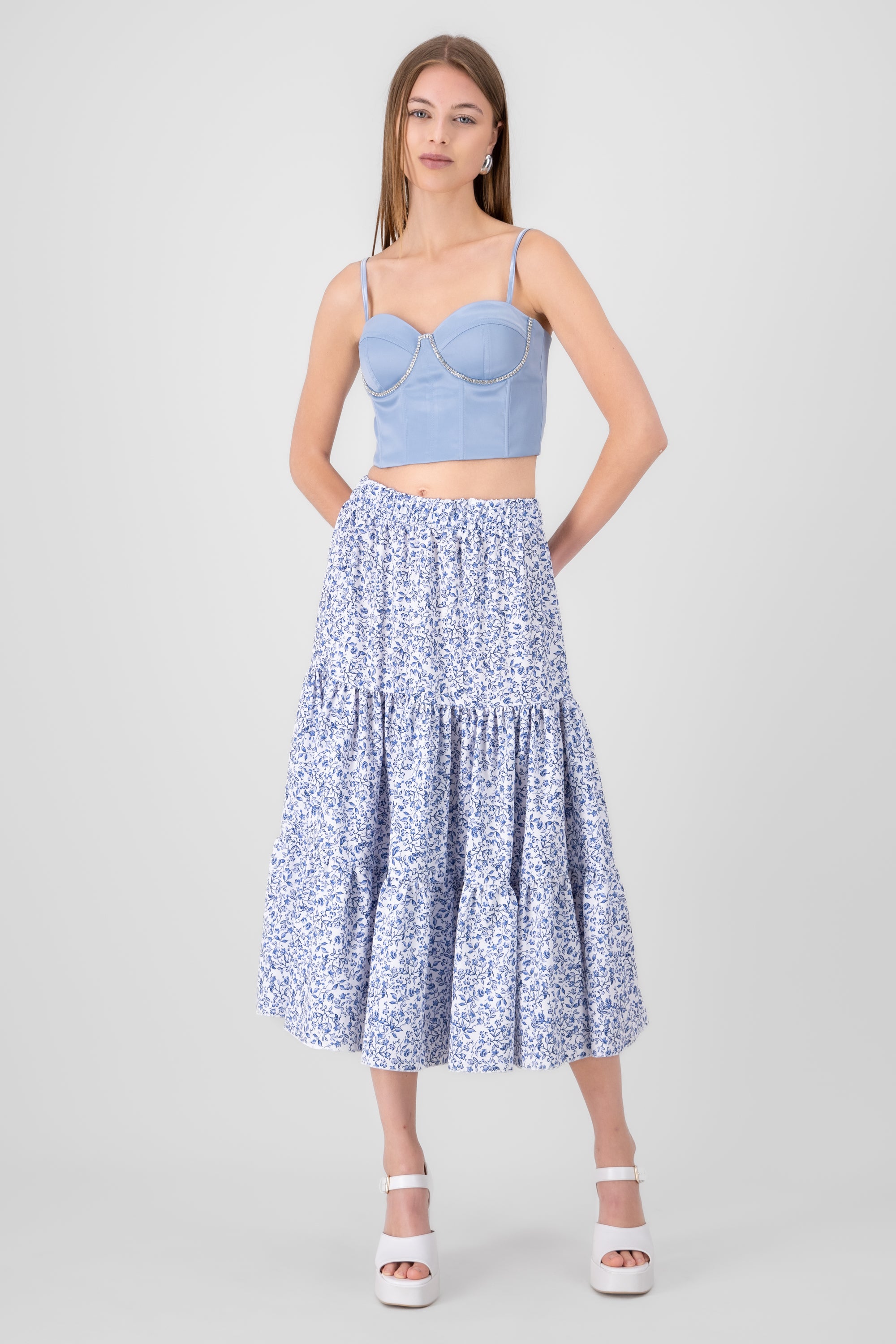 Falda midi olanes estampada AZUL COMBO