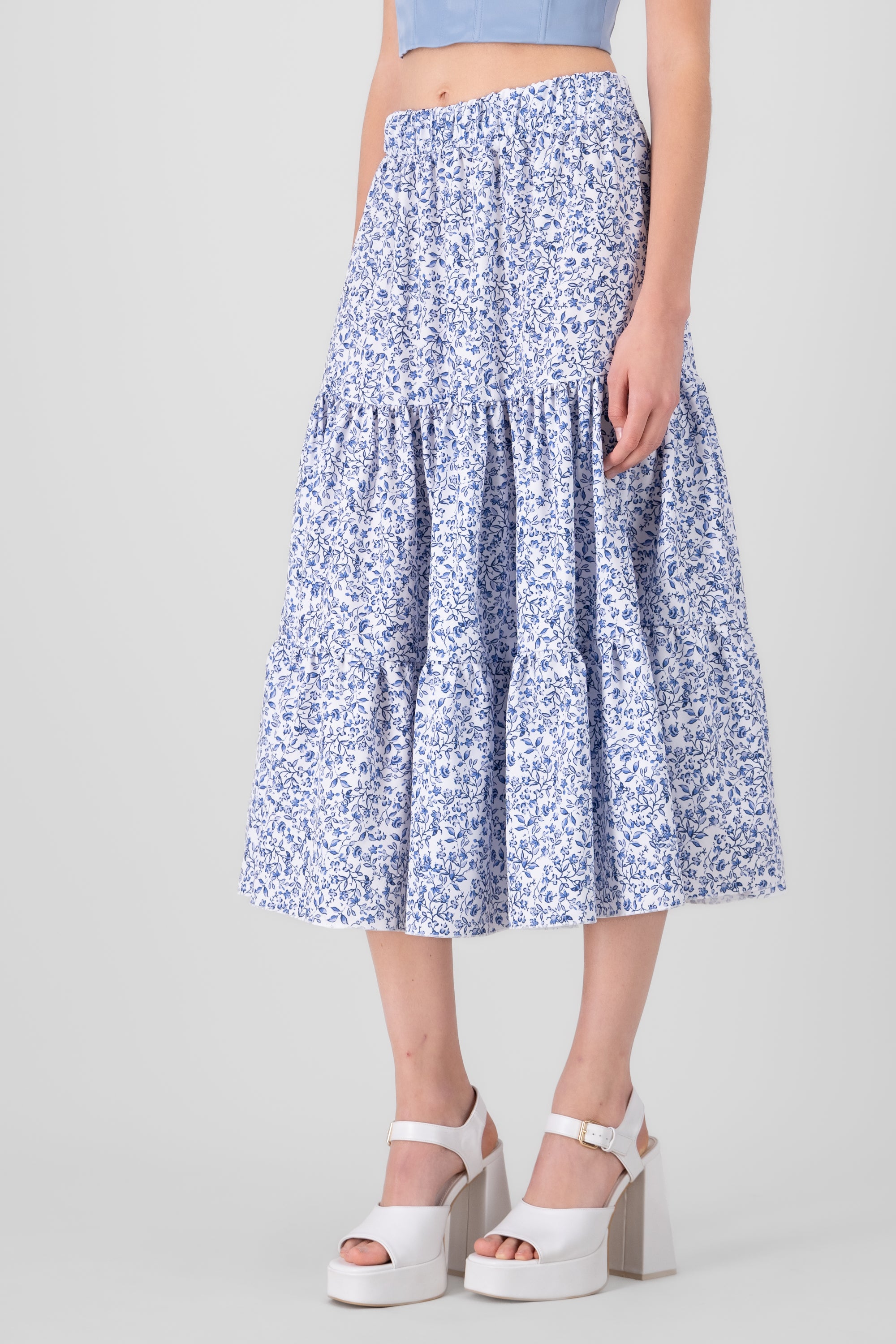 Falda midi olanes estampada AZUL COMBO