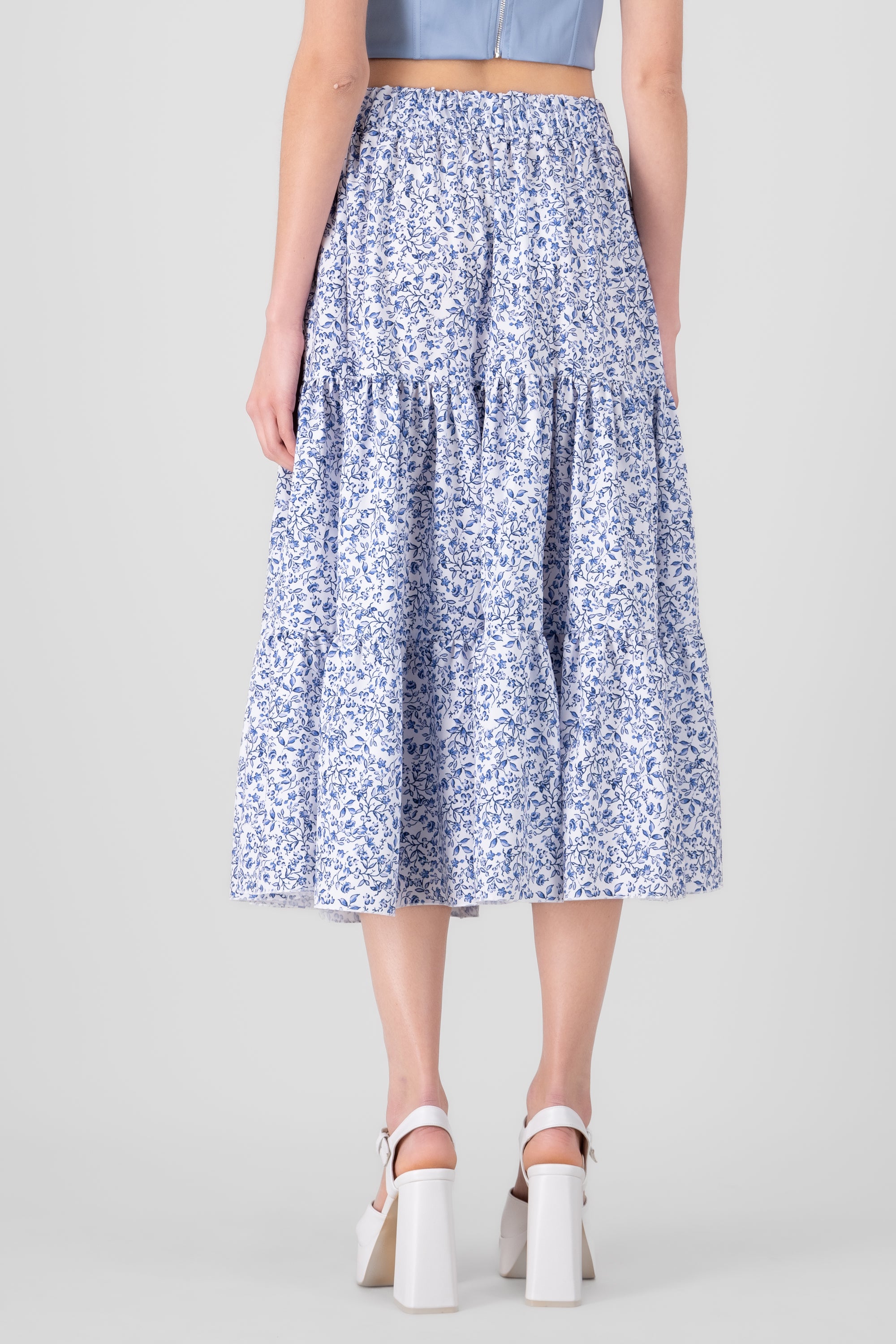 Falda midi olanes estampada AZUL COMBO