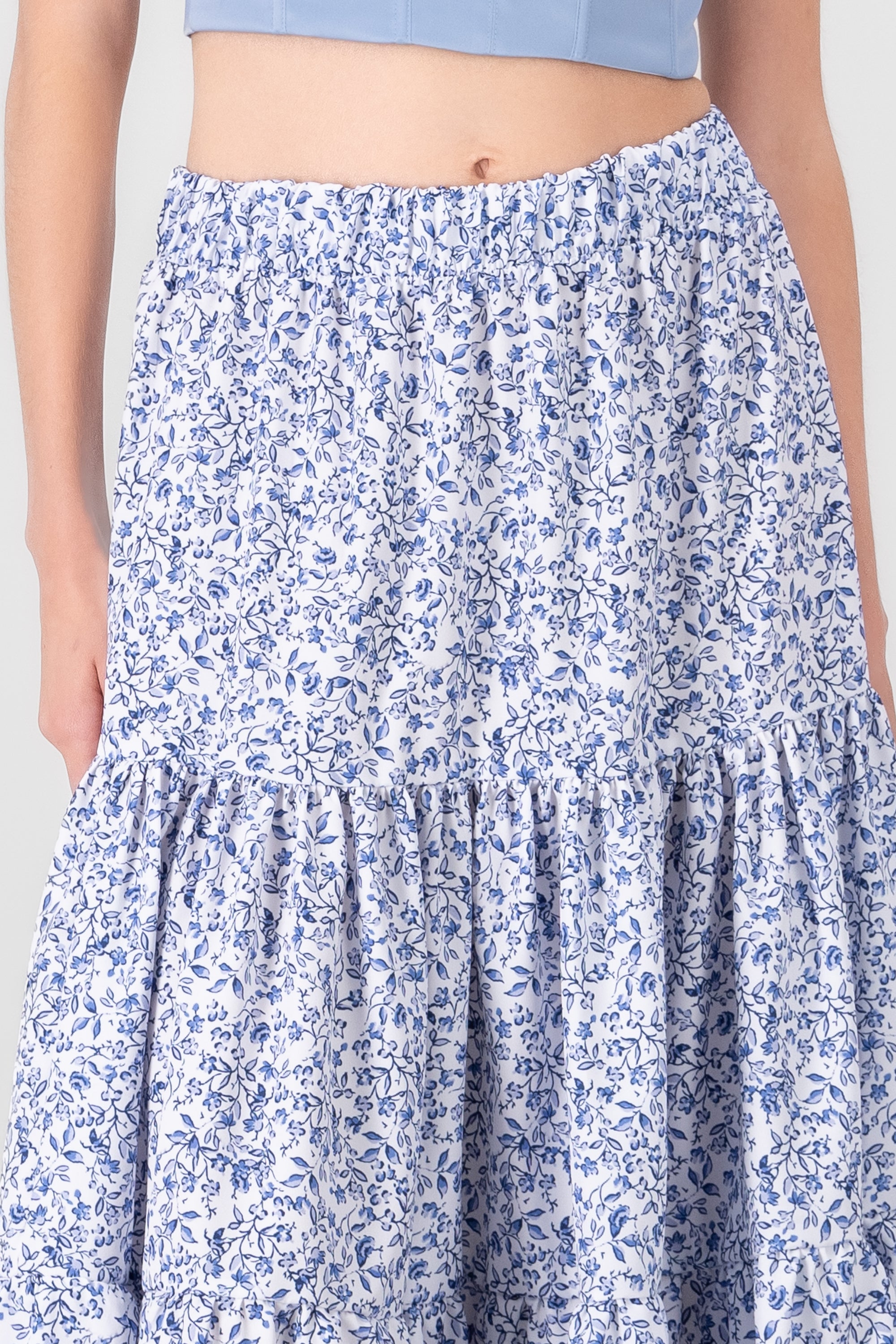 Falda midi olanes estampada AZUL COMBO