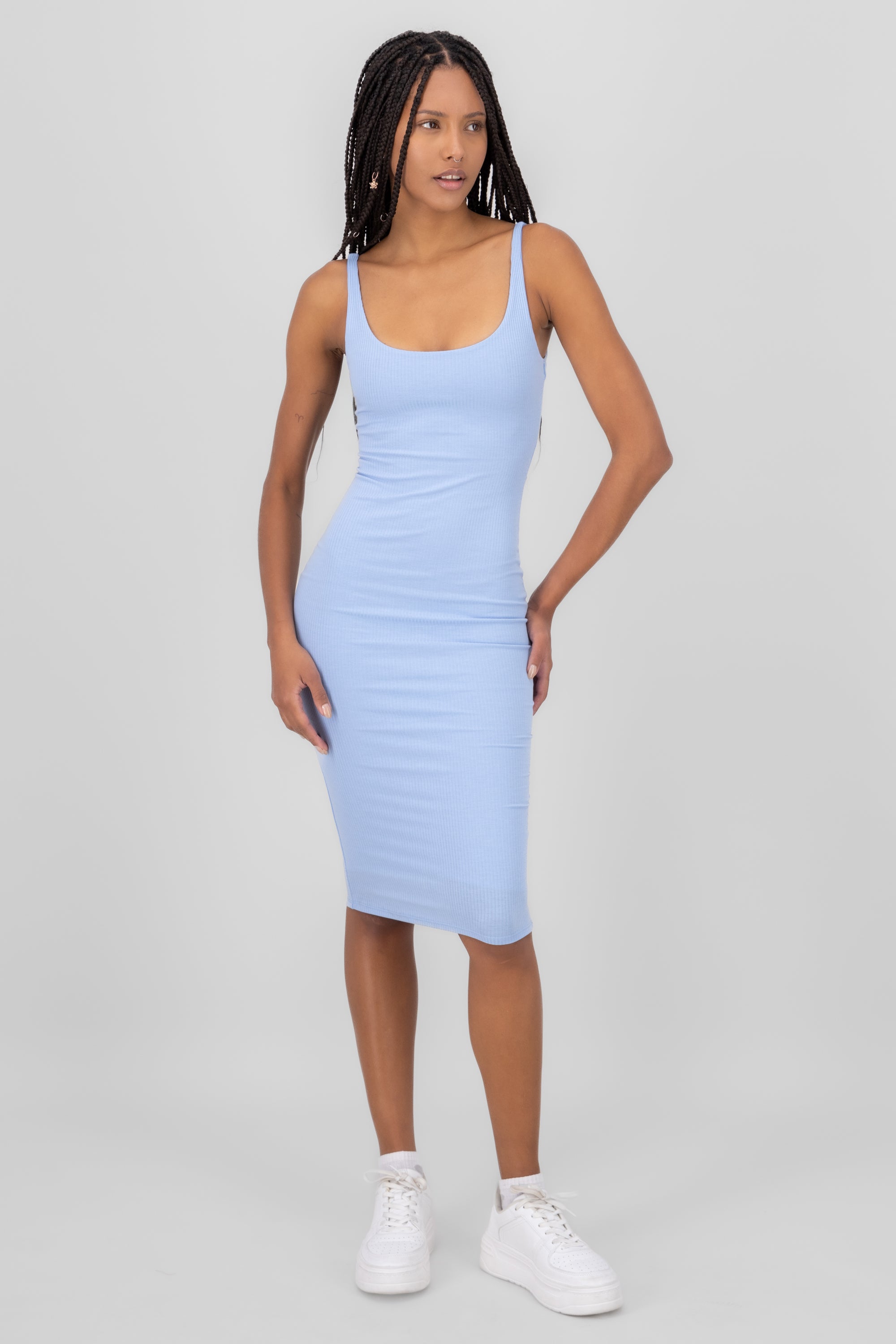 Vestido midi doble tela AZUL