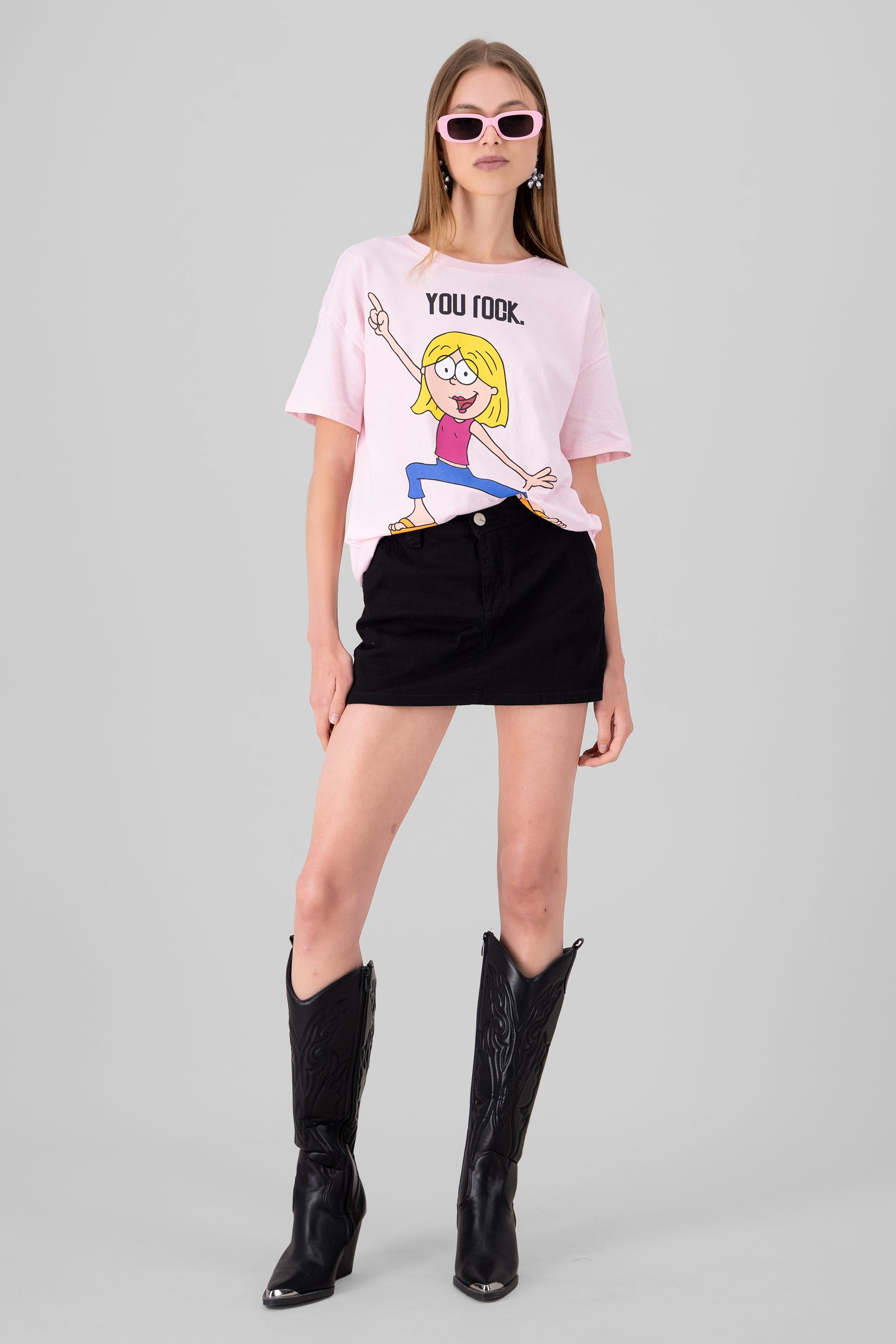 Playera over lizzie you rock ROSA PASTEL