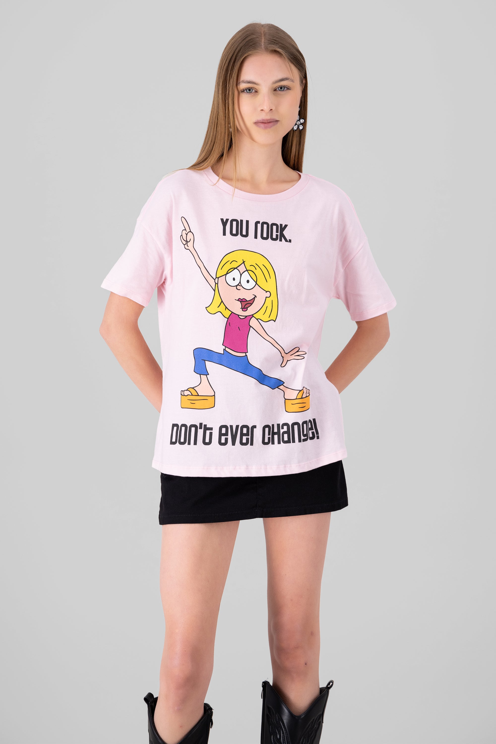 Playera over lizzie you rock ROSA PASTEL