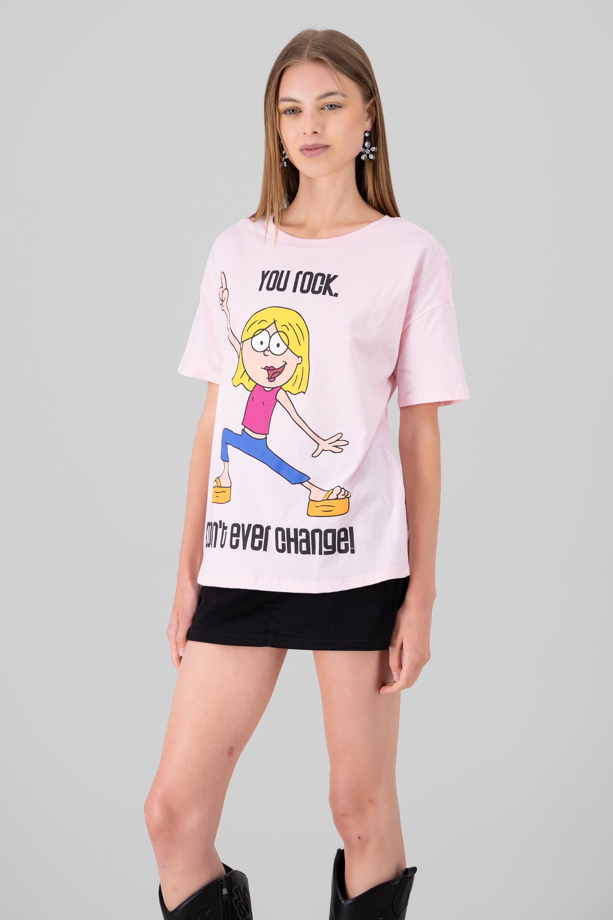 Playera over lizzie you rock ROSA PASTEL