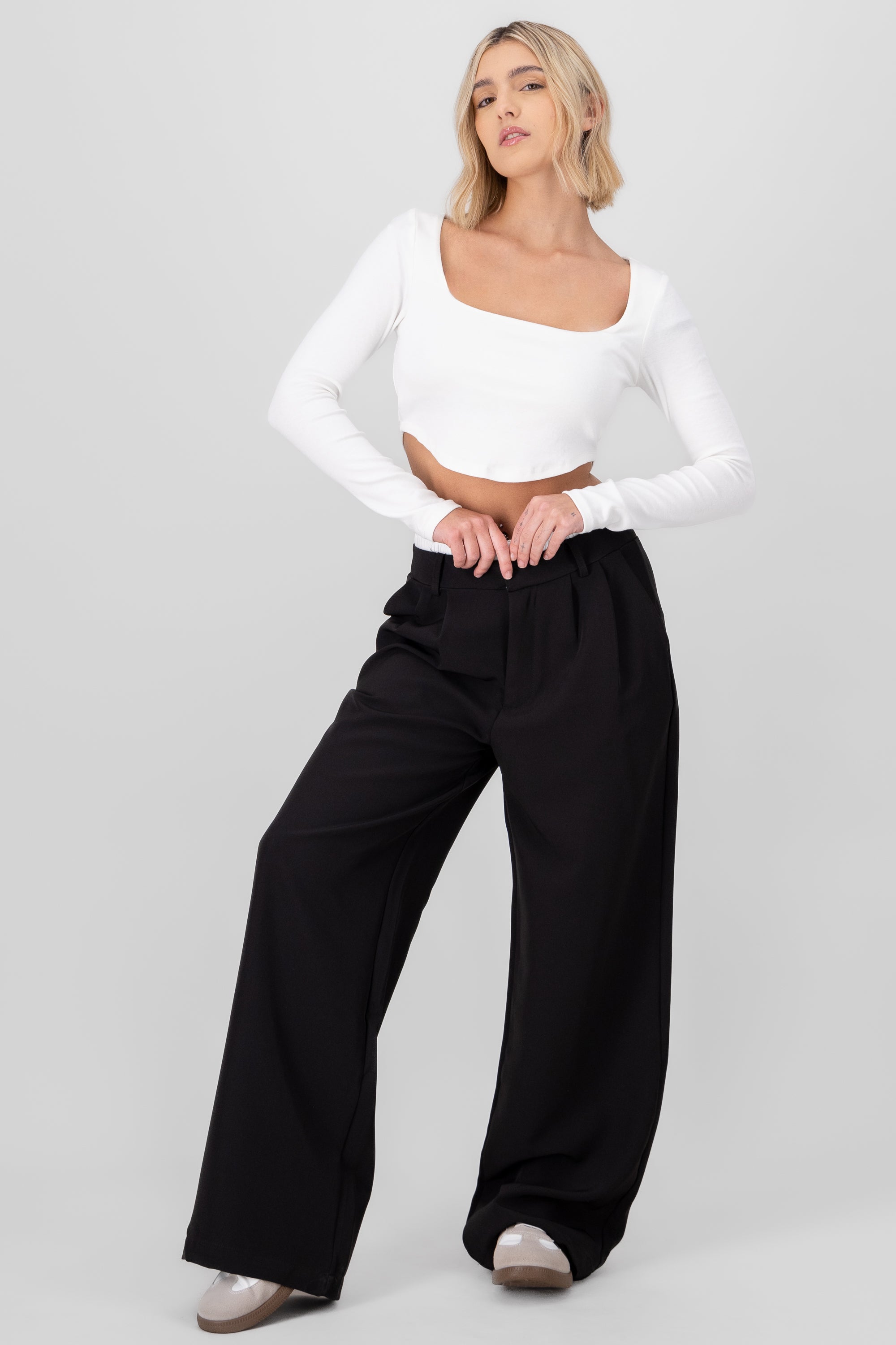 Pantalon pinzas contraste NEGRO