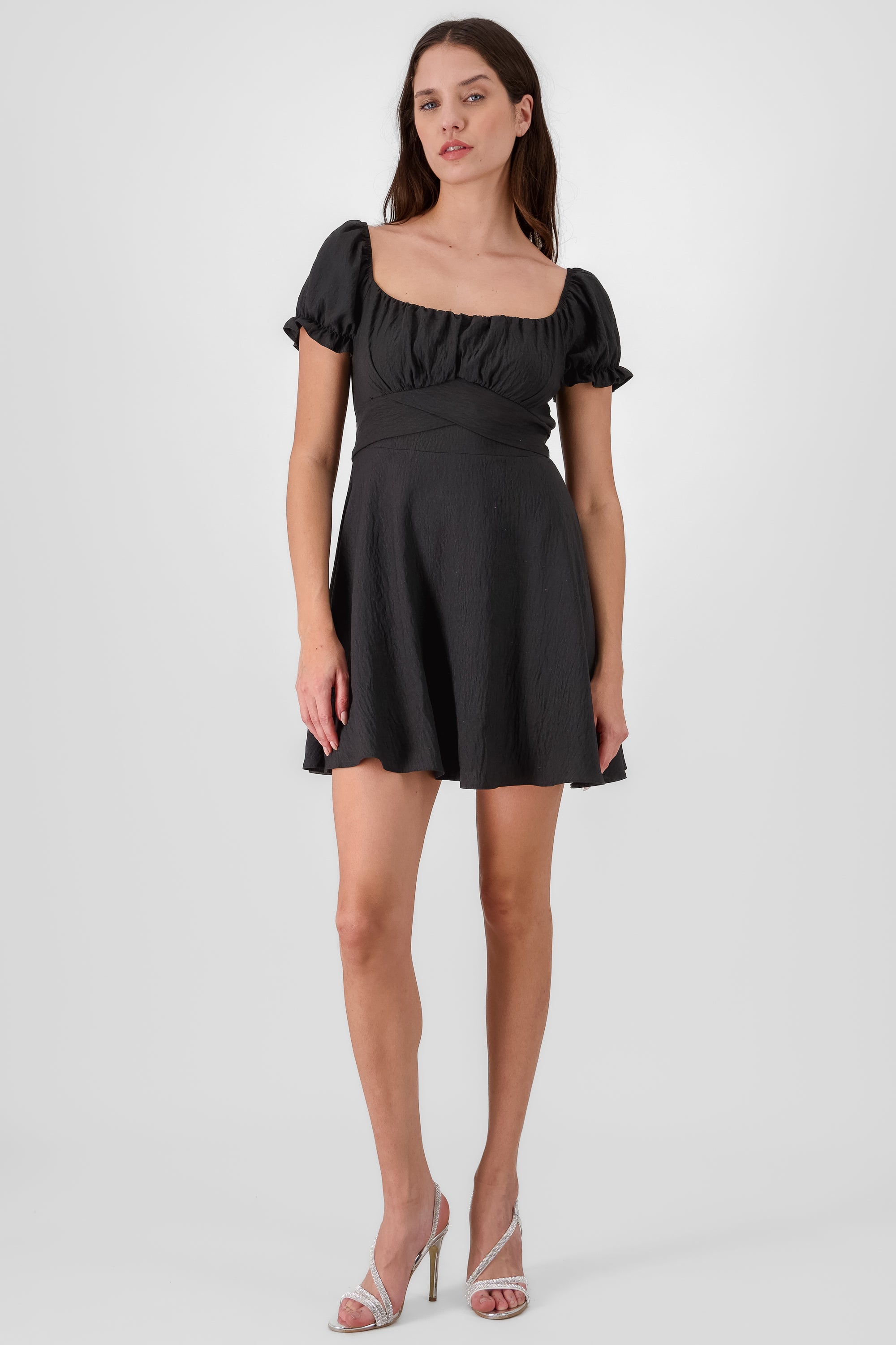 Vestido mini escote drapeado NEGRO