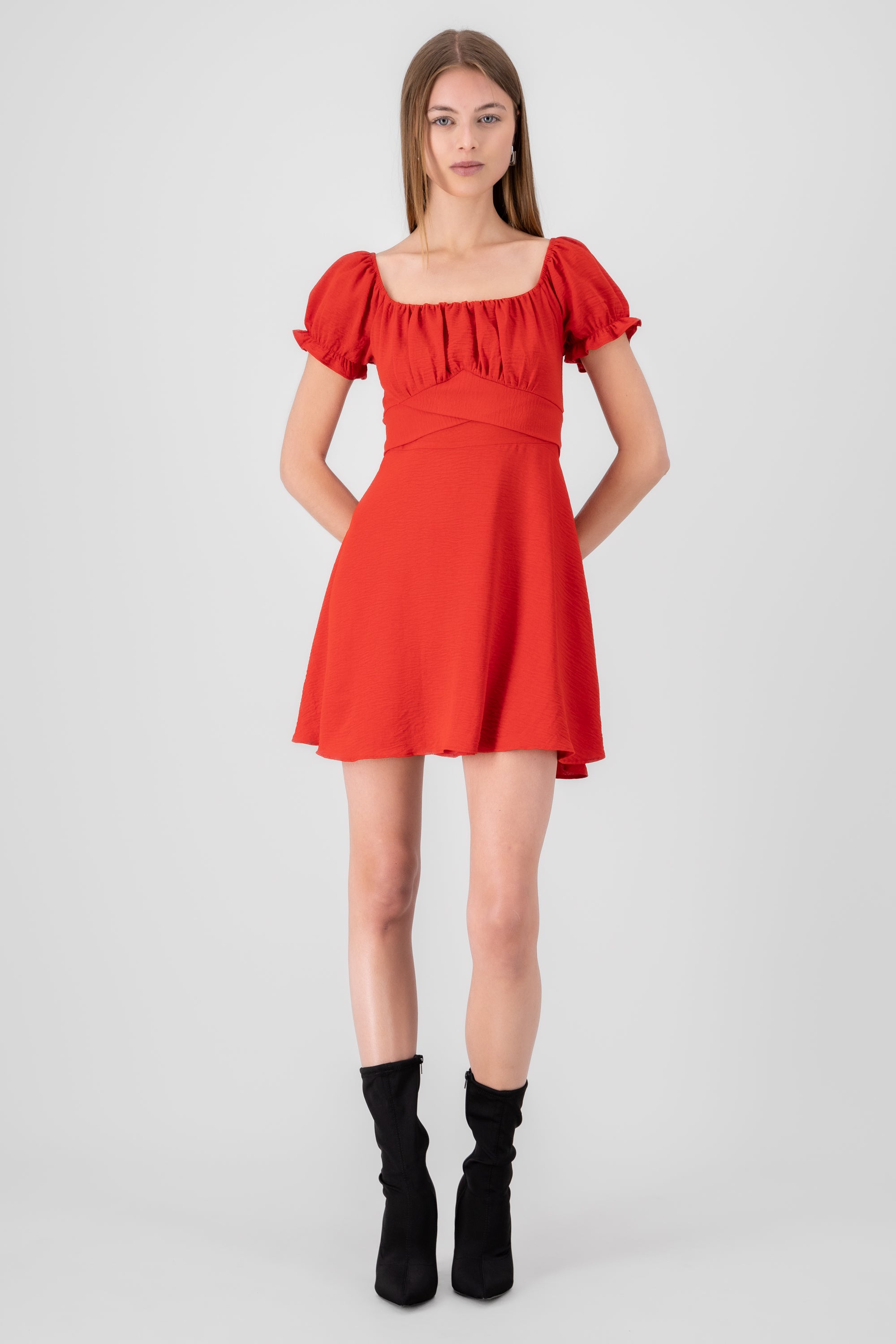 Vestido mini escote drapeado ROJO