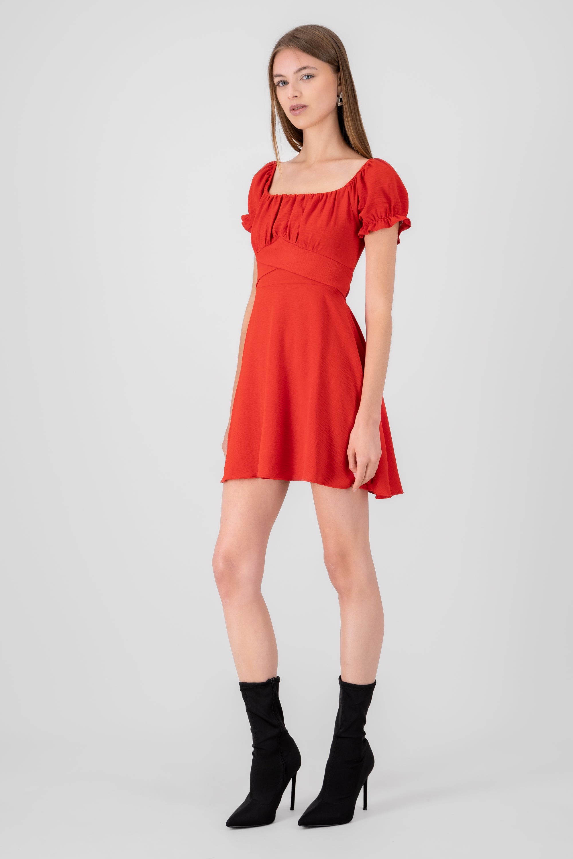 Vestido mini escote drapeado ROJO