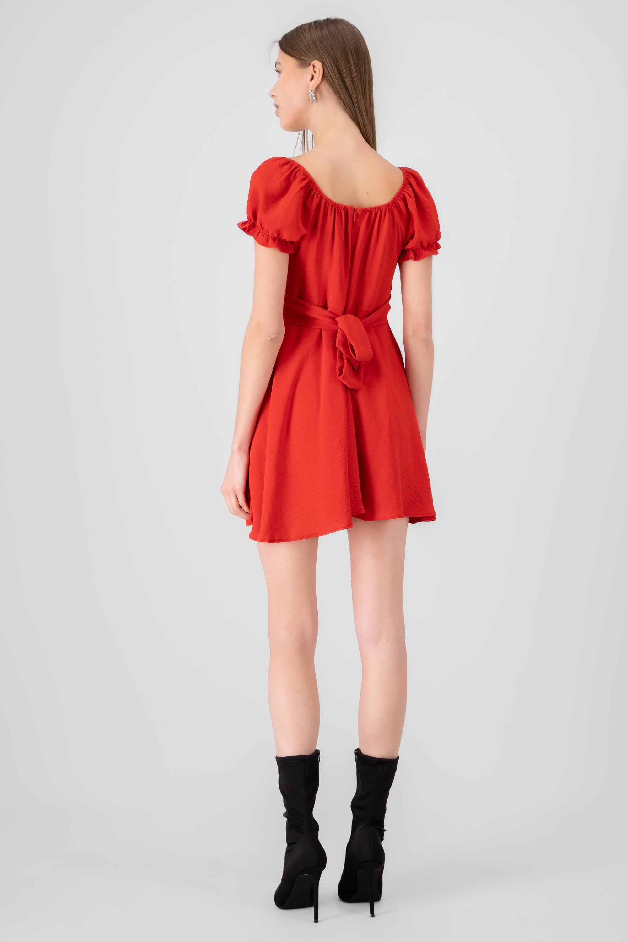 Vestido mini escote drapeado ROJO