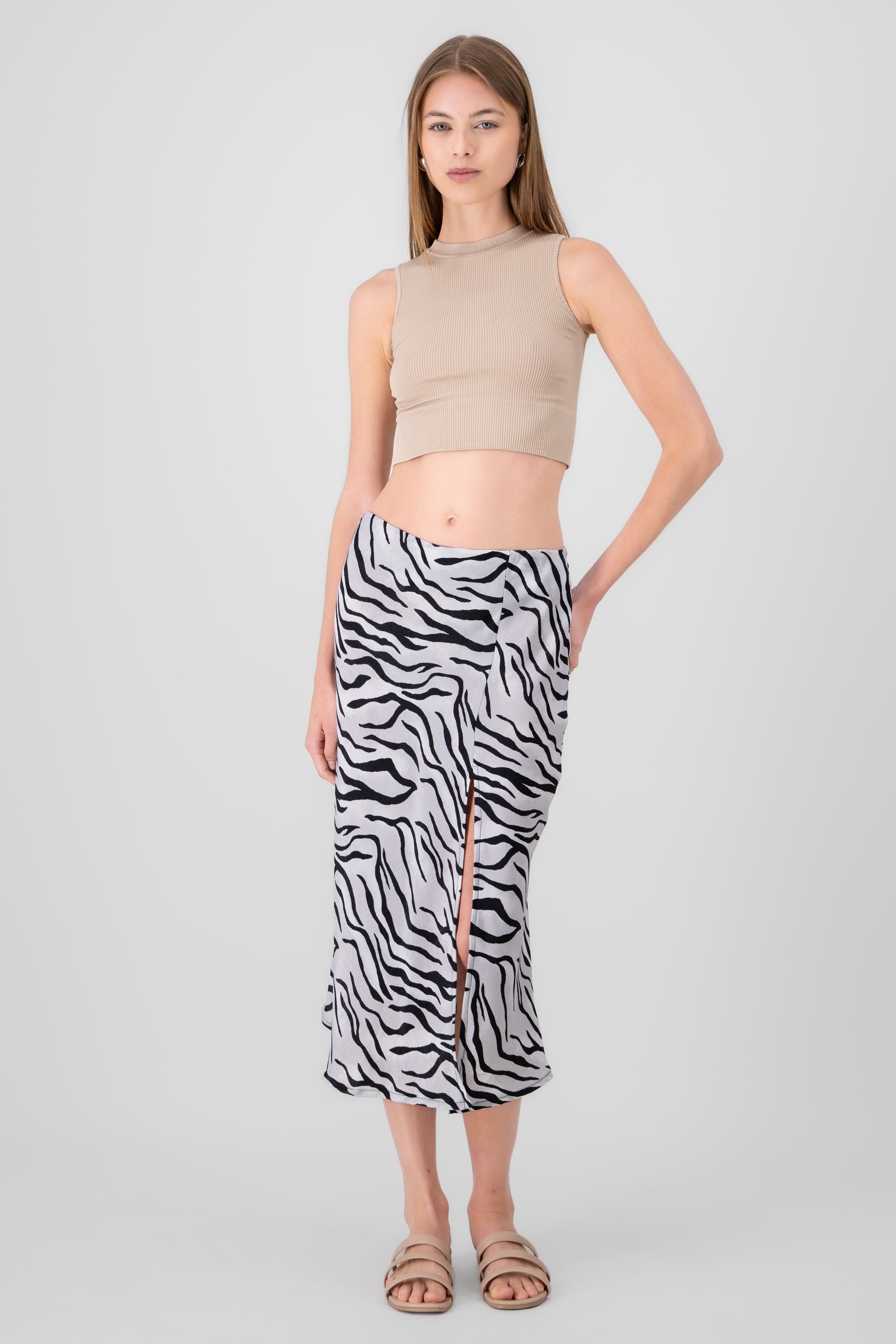 Falda midi estampado animal print BLANCO COMBO