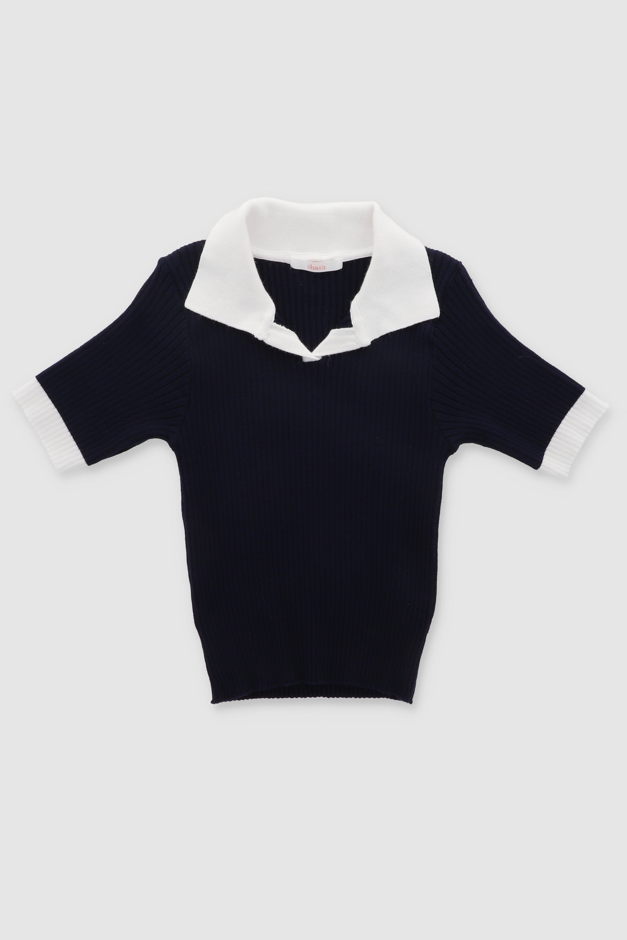 Top tejido cuello polo AZUL COMBO