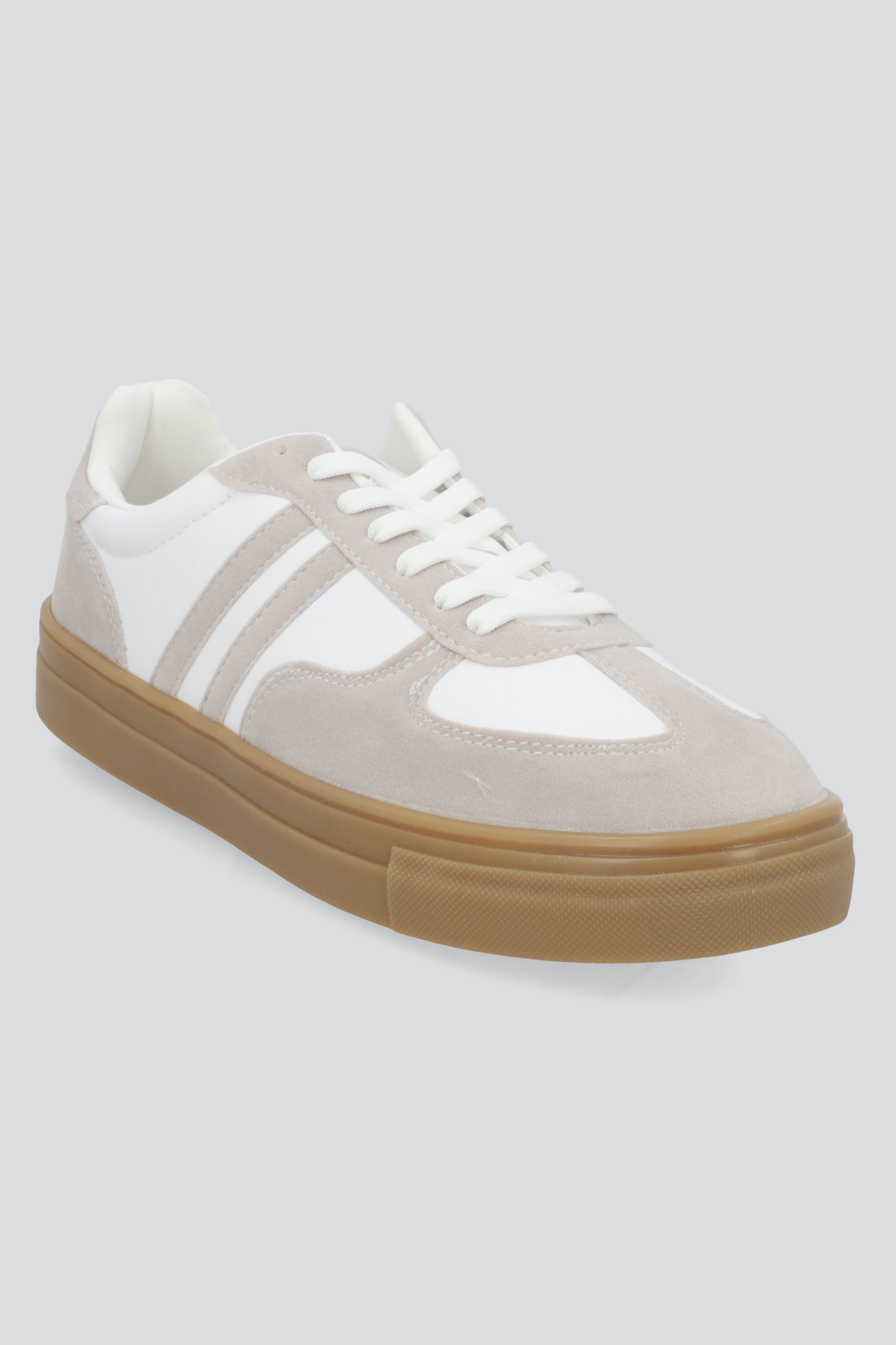 TENIS DOS LINEAS SUELA ALTA TAUPE