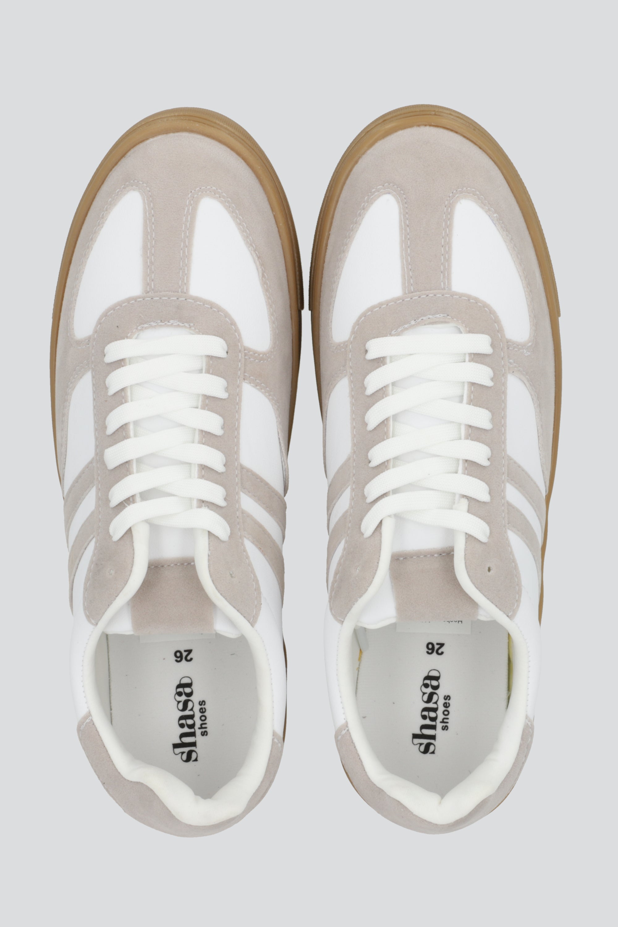 TENIS DOS LINEAS SUELA ALTA TAUPE