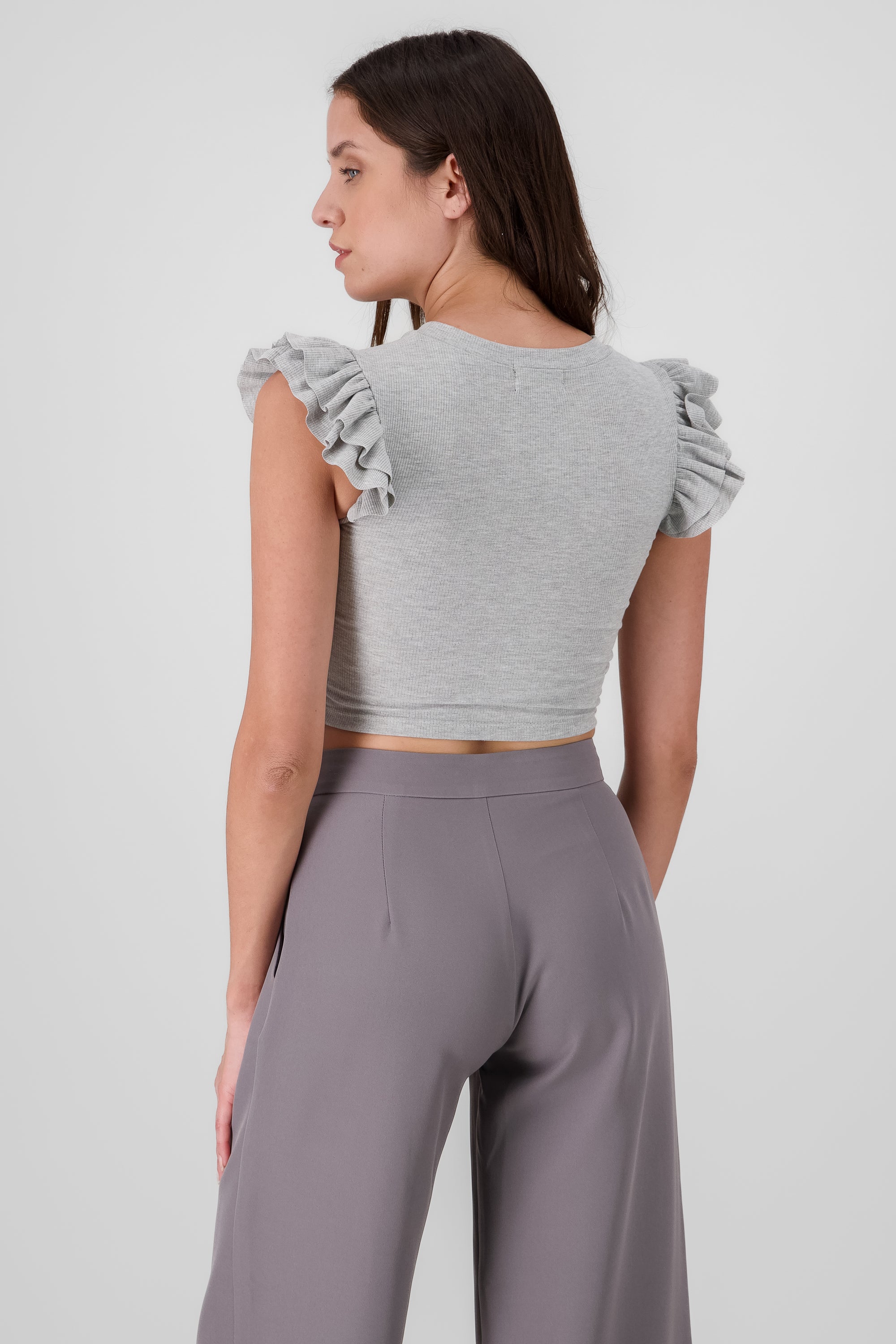 Top rib manga olanes GRIS JASPE