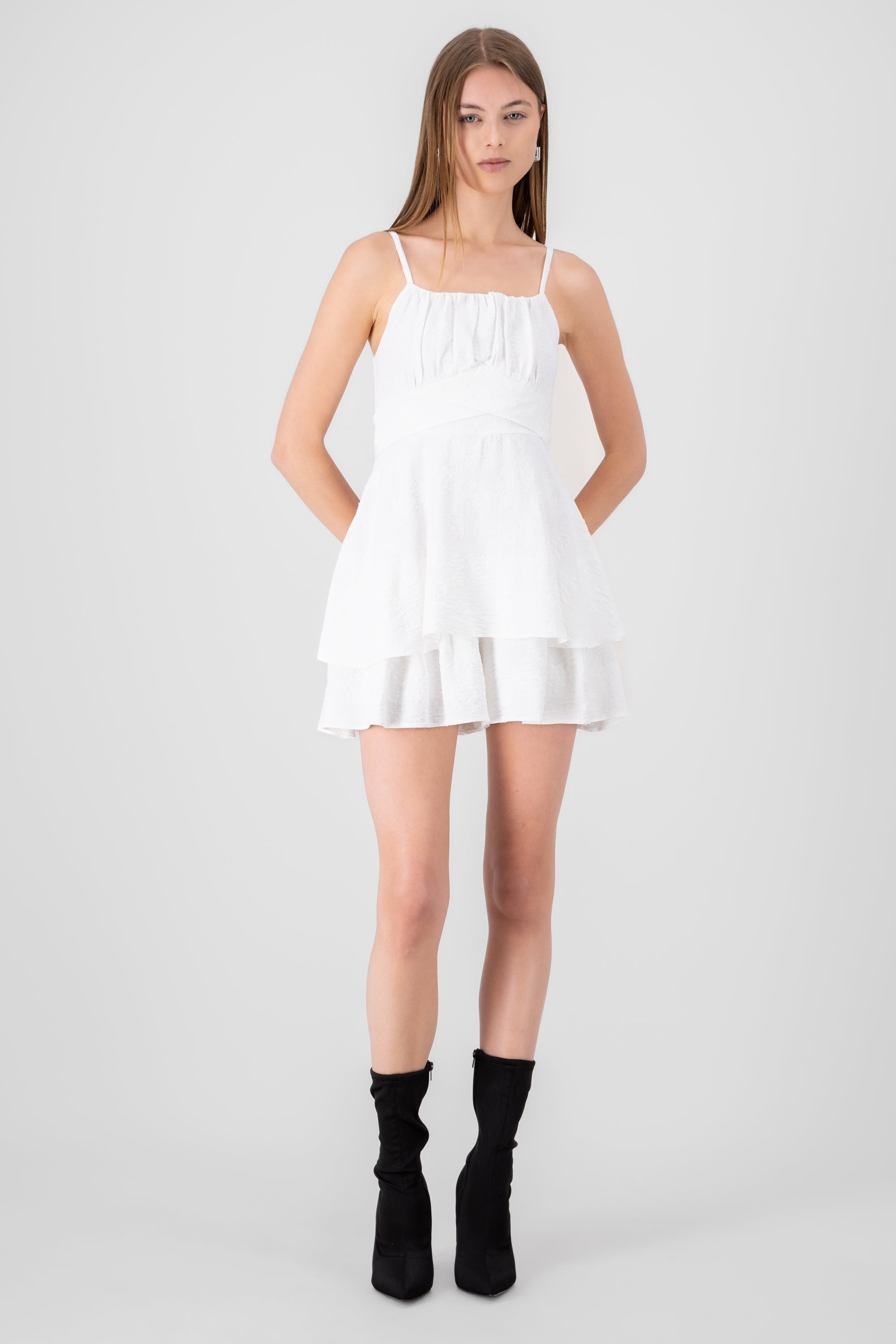 Vestido tirantes doble olan BLANCO