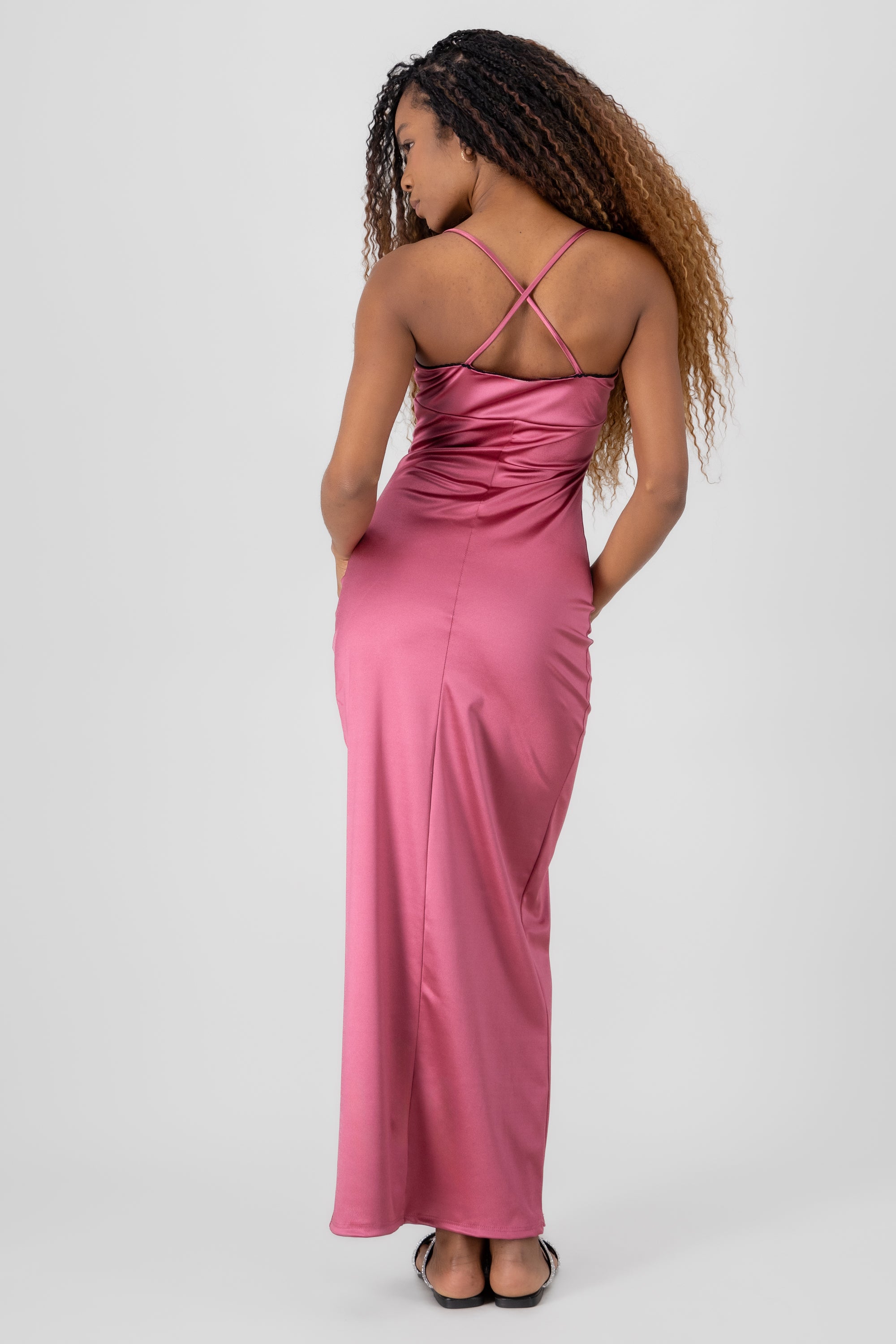 Vestido maxi liso satin MALVA