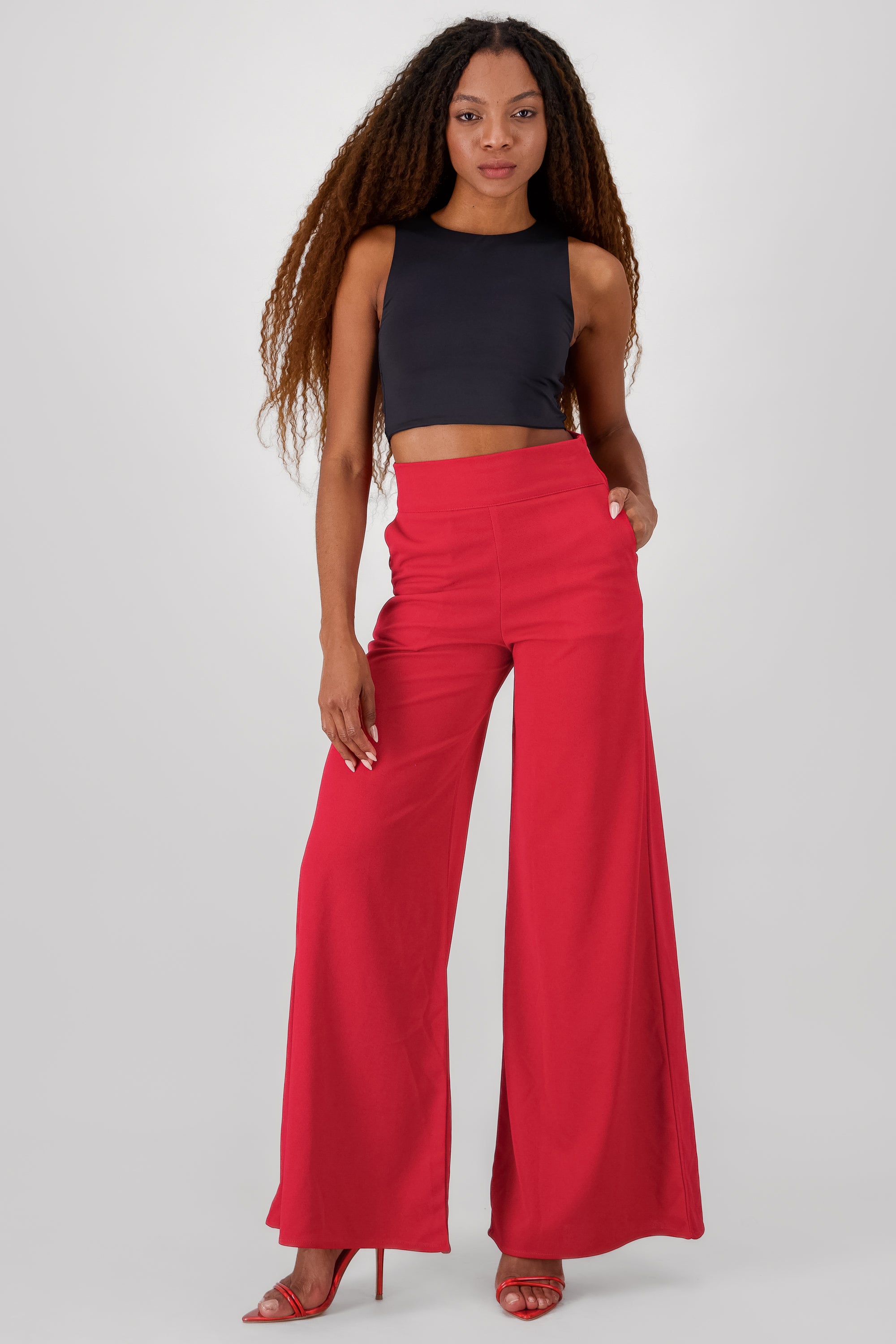 Pantalon liso cierre ROJO QUEMADO