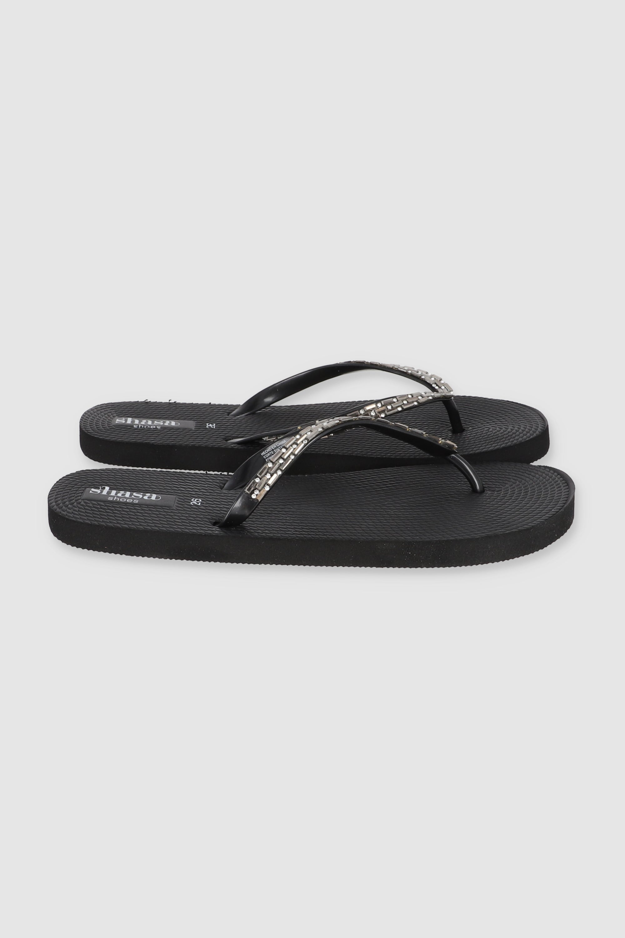 FLIP FLOPS BRILLOS RECTANGULO NEGRO