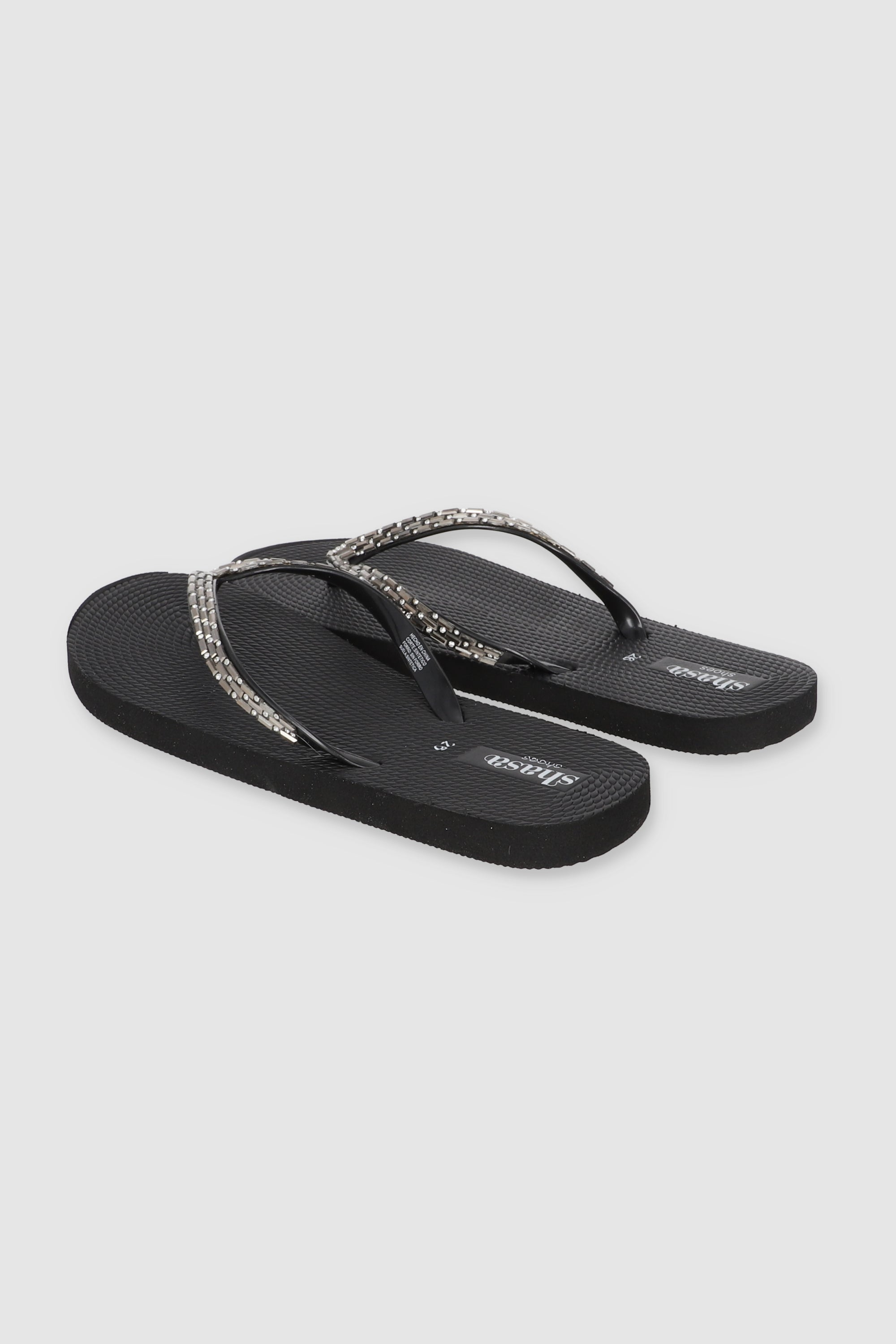 FLIP FLOPS BRILLOS RECTANGULO NEGRO