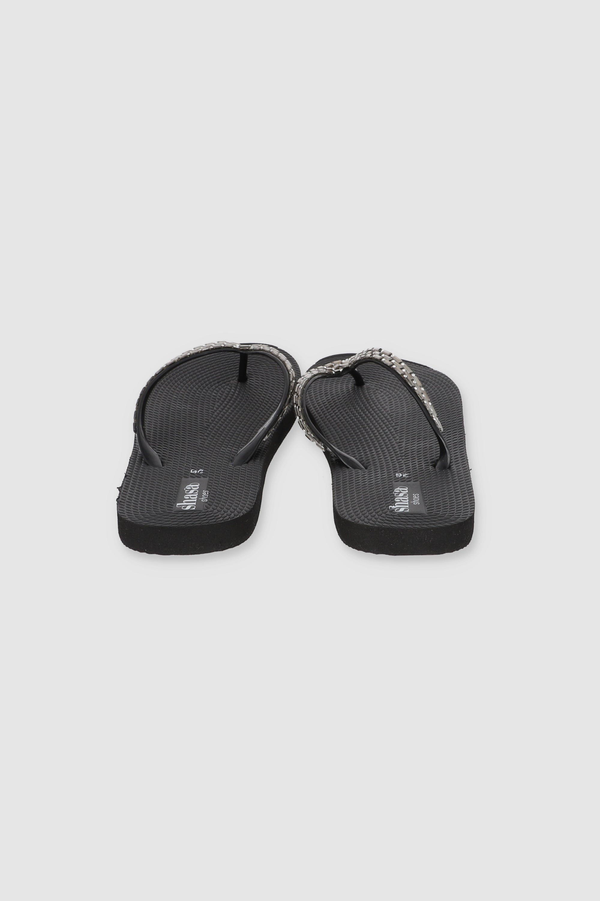 FLIP FLOPS BRILLOS RECTANGULO NEGRO