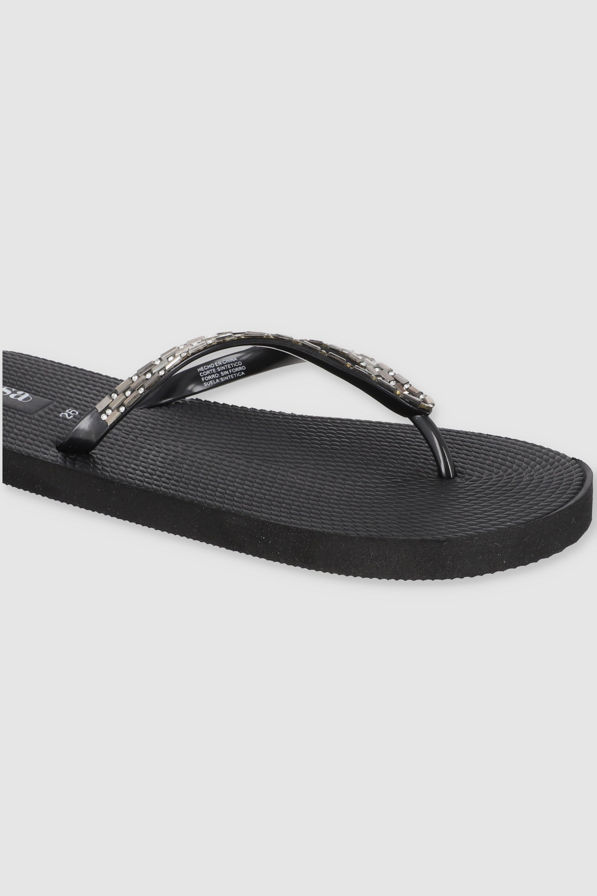 FLIP FLOPS BRILLOS RECTANGULO NEGRO