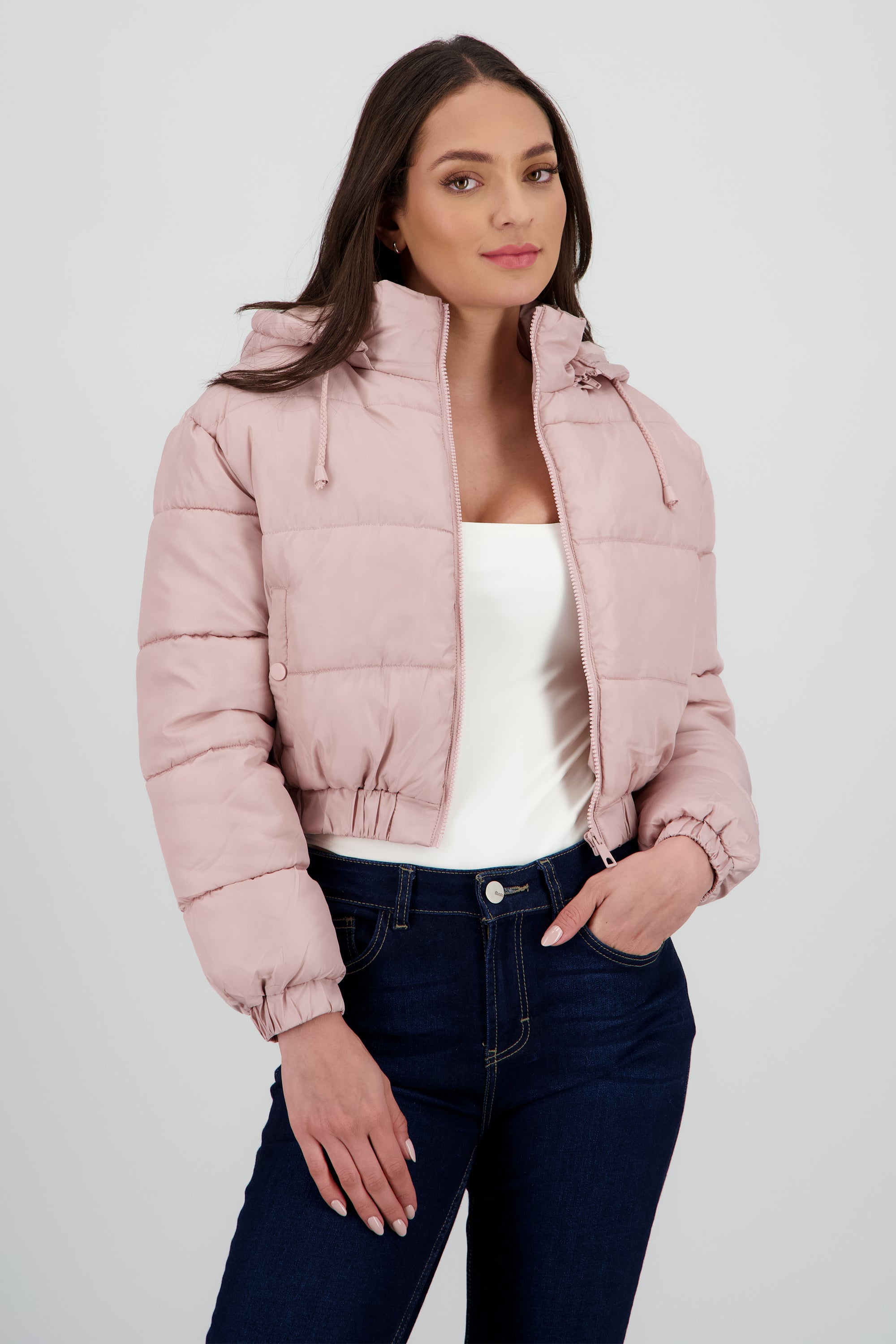 Chamarra puffer gorro PALO DE ROSA