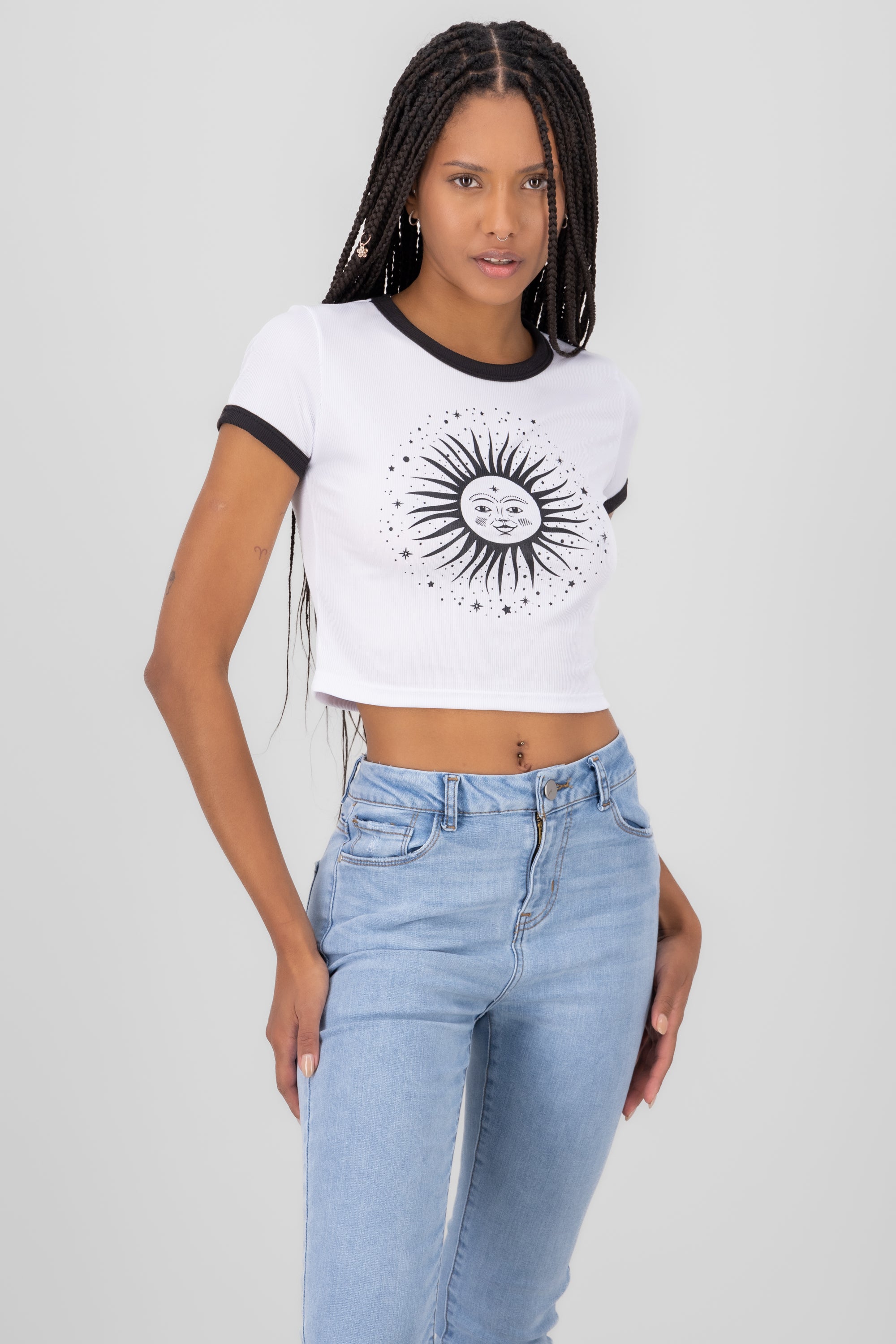 Playera crop contraste sol BLANCO