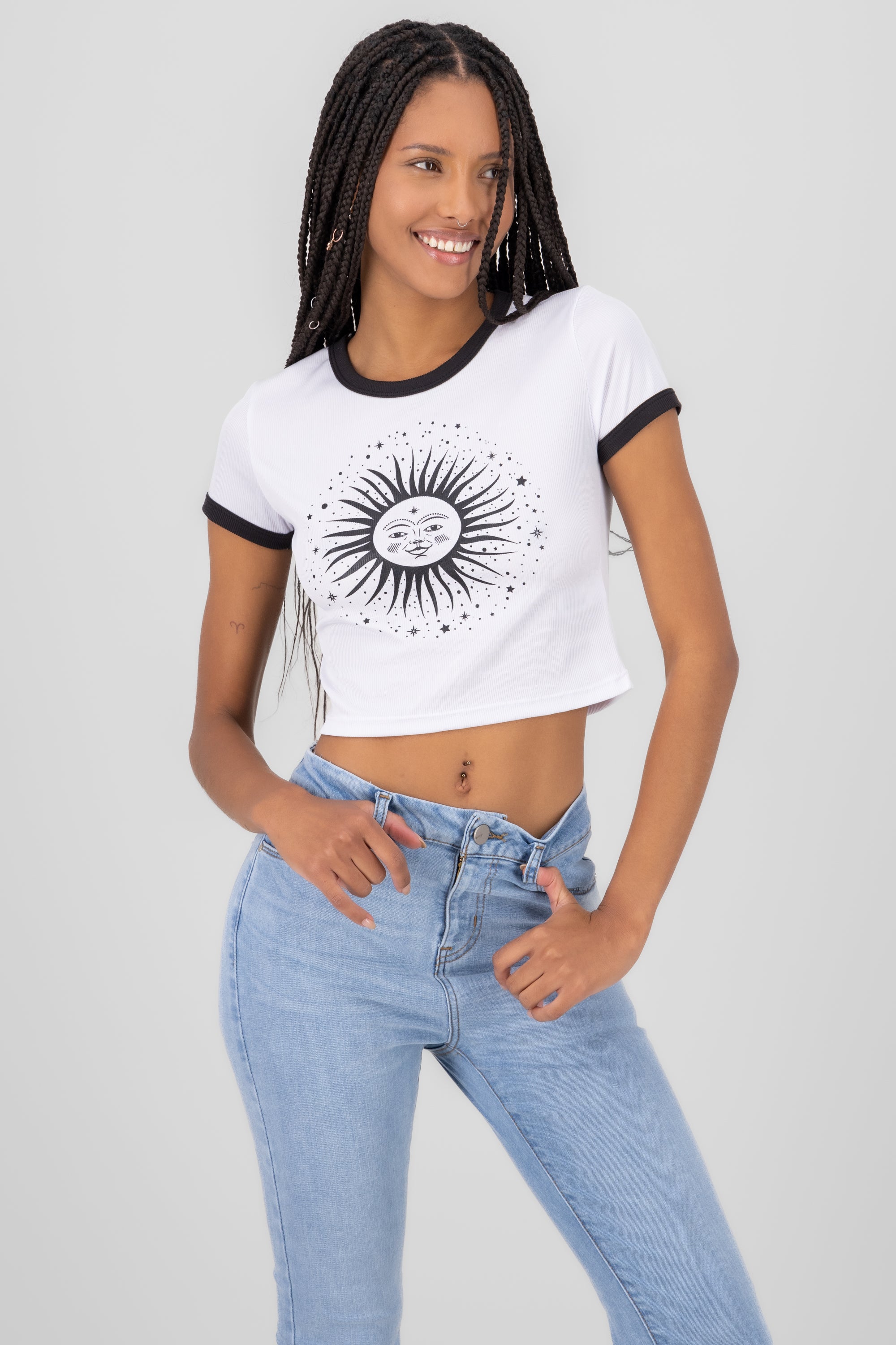 Playera crop contraste sol BLANCO