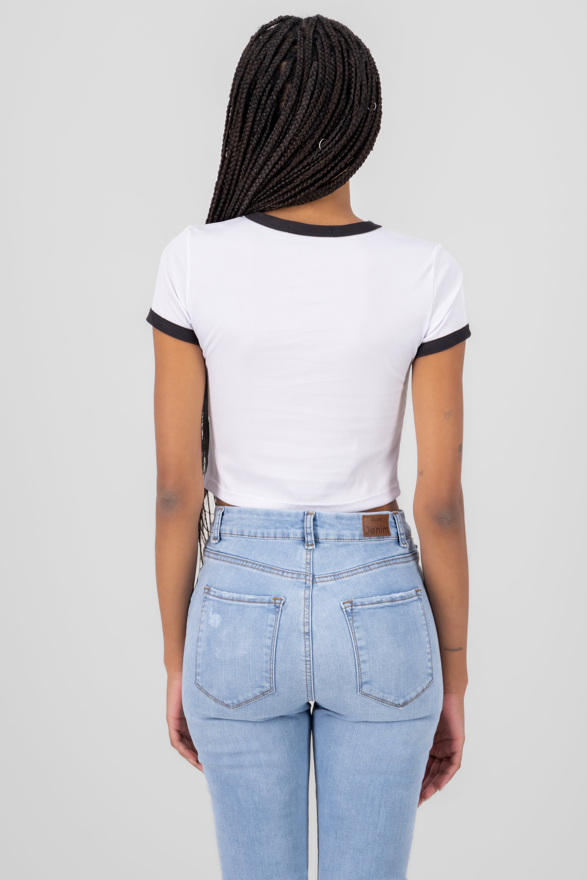 Playera crop contraste sol BLANCO