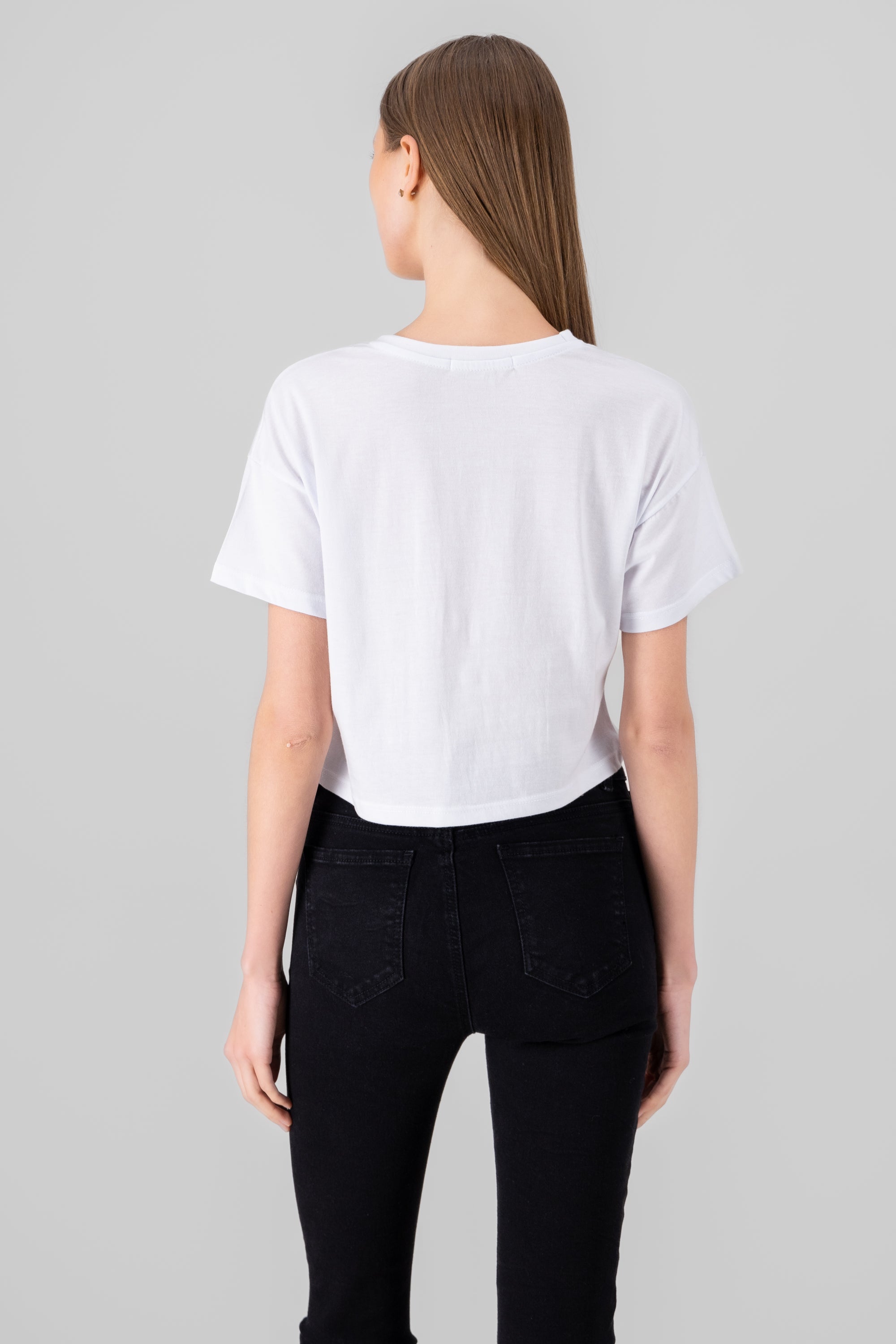 Playera crop bordado los angeles BLANCO