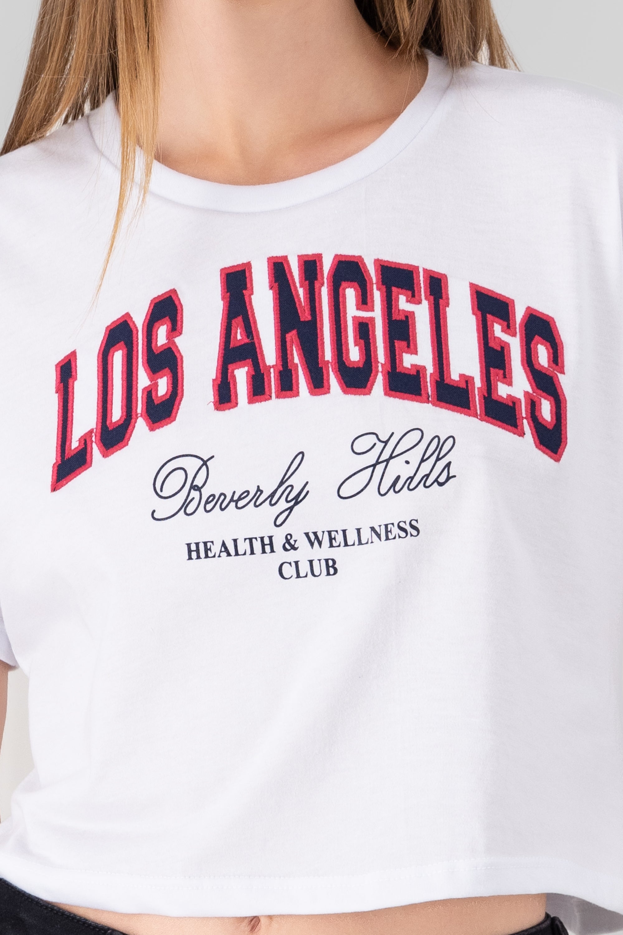 Playera crop bordado los angeles BLANCO