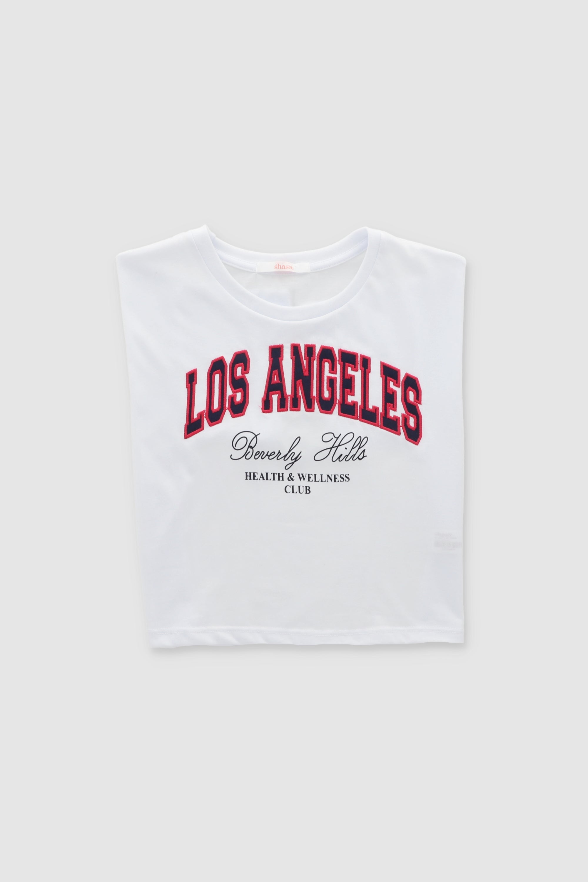 Playera crop bordado los angeles BLANCO