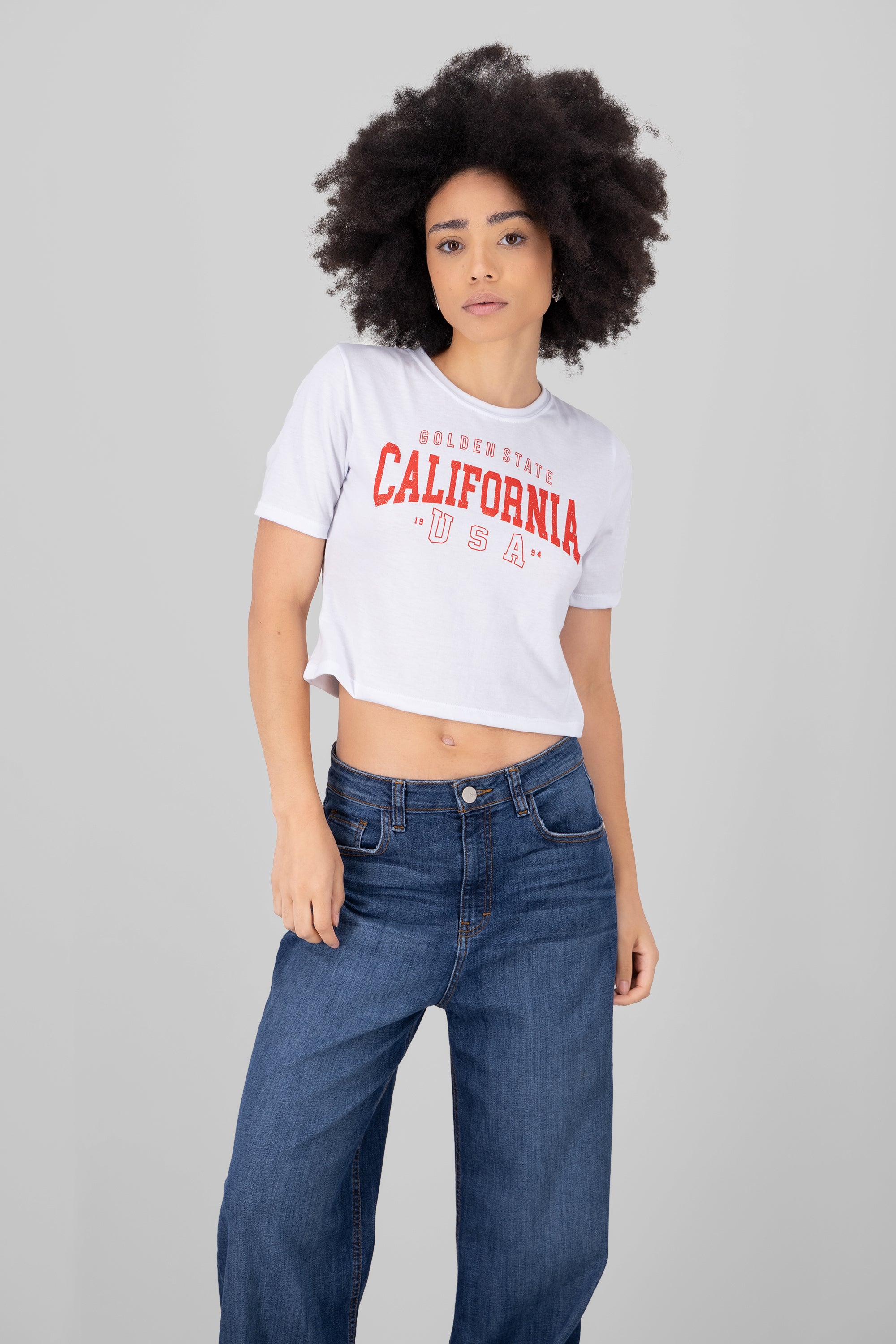 Playera crop california BLANCO