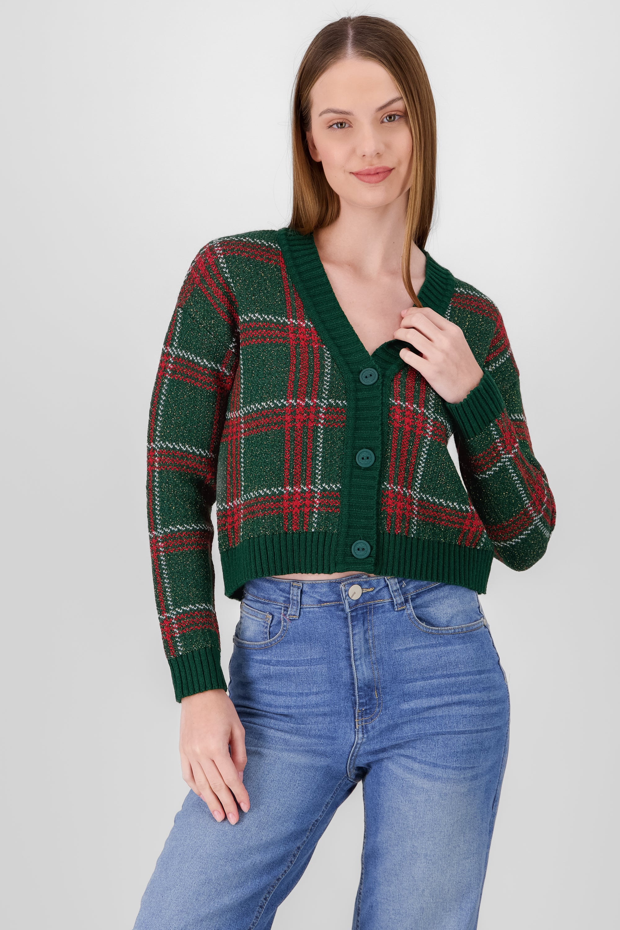 Cardigan navideño cuadros lurex VERDE COMBO