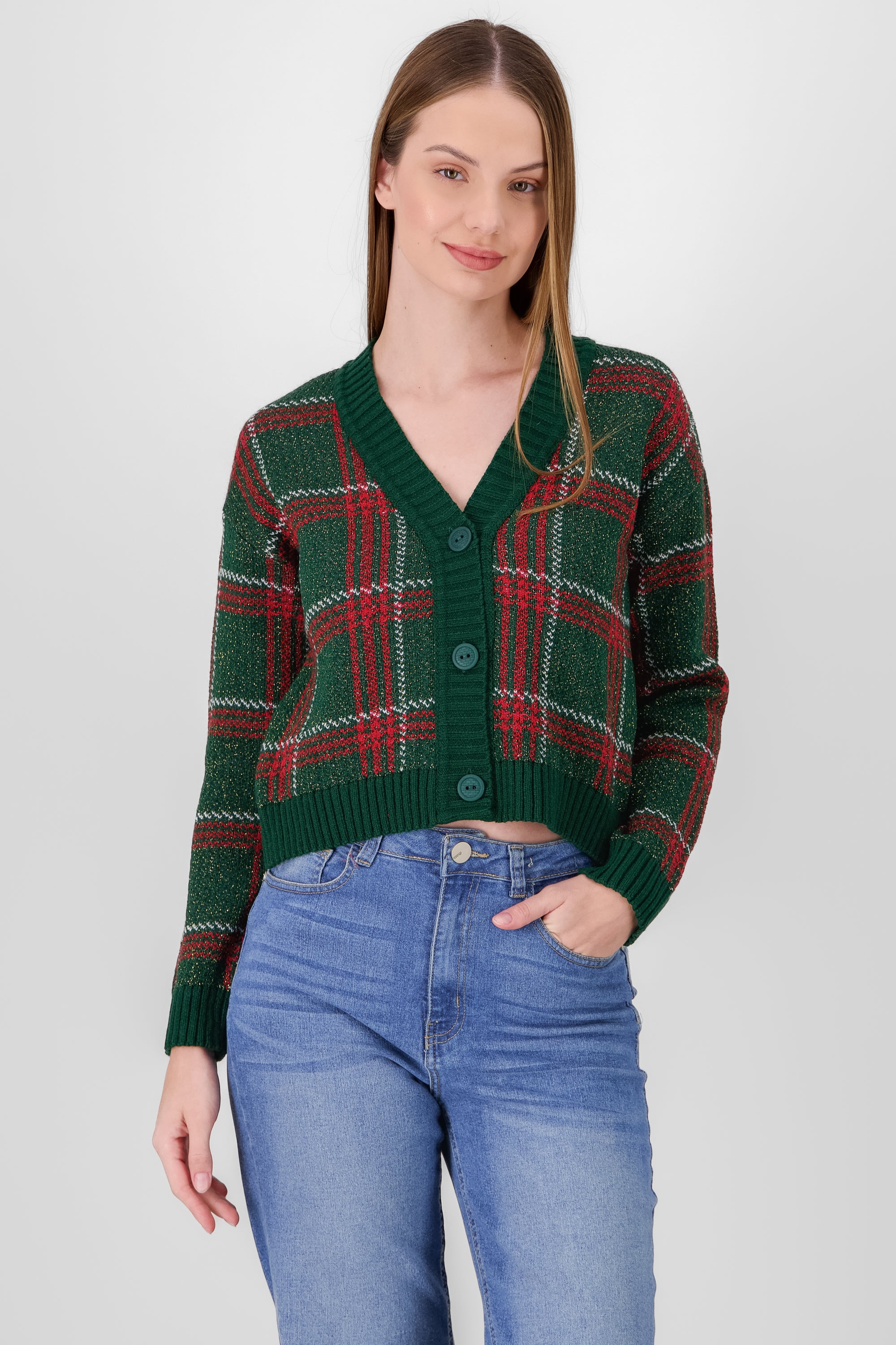 Cardigan navideño cuadros lurex VERDE COMBO