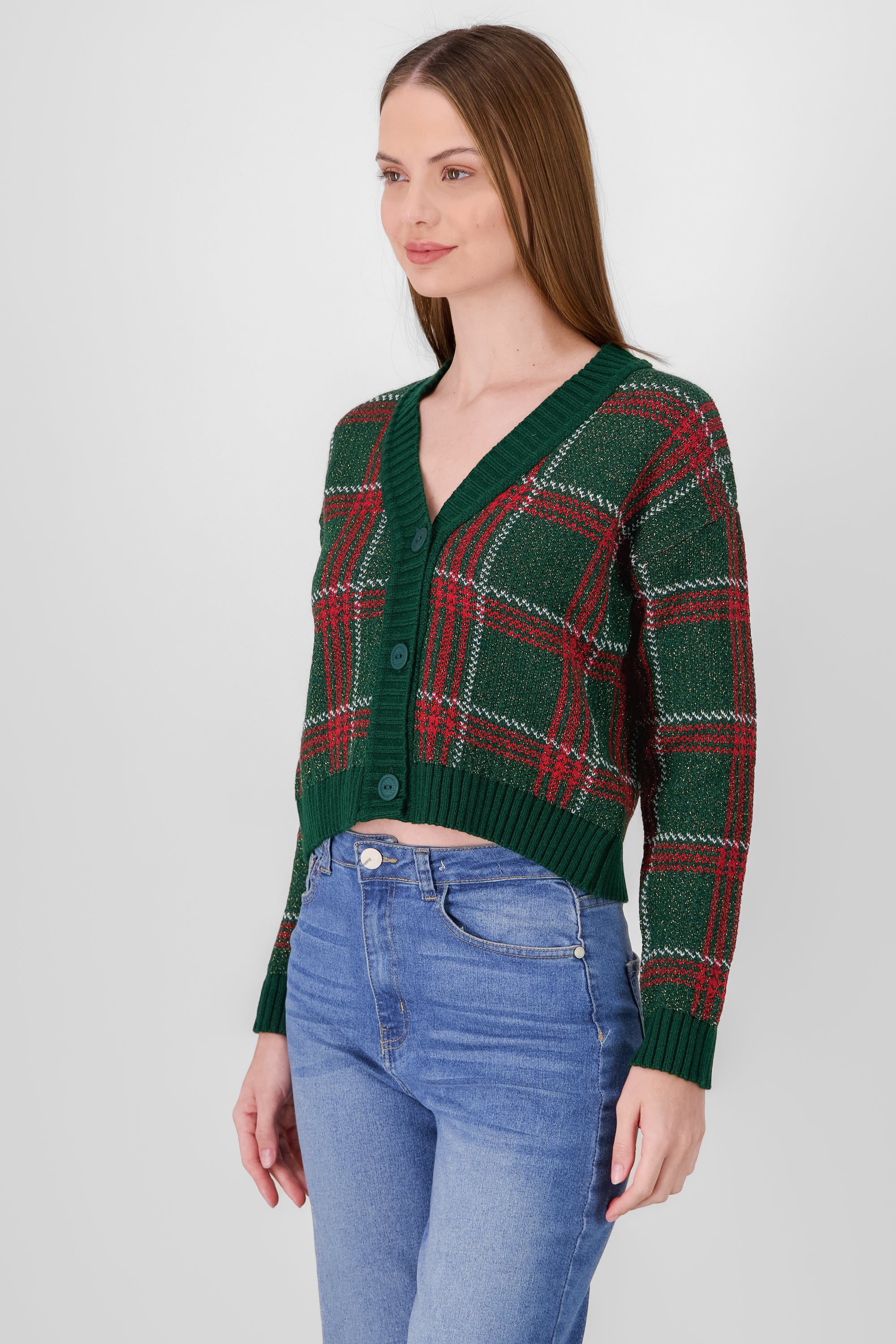 Cardigan navideño cuadros lurex VERDE COMBO