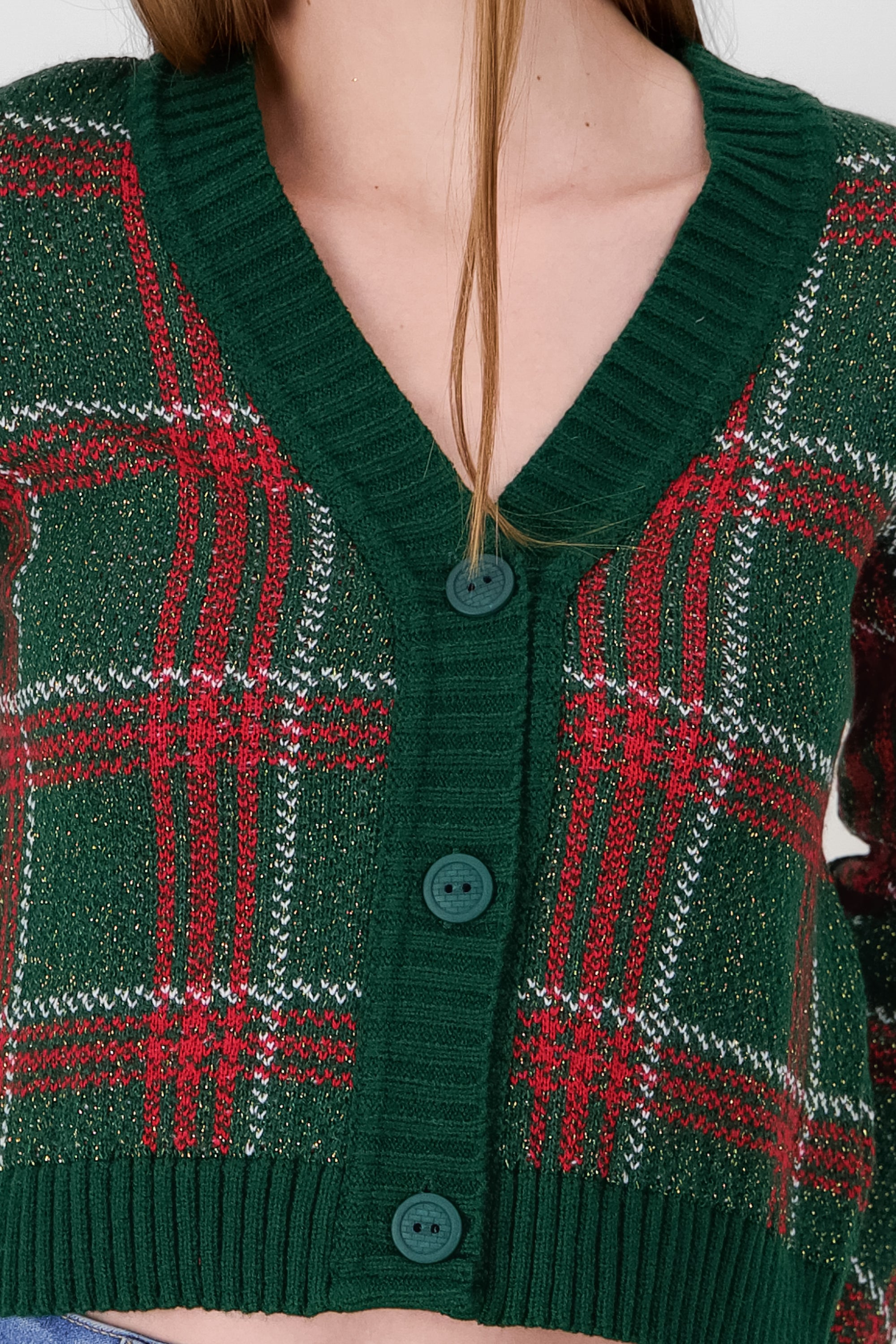 Cardigan navideño cuadros lurex VERDE COMBO