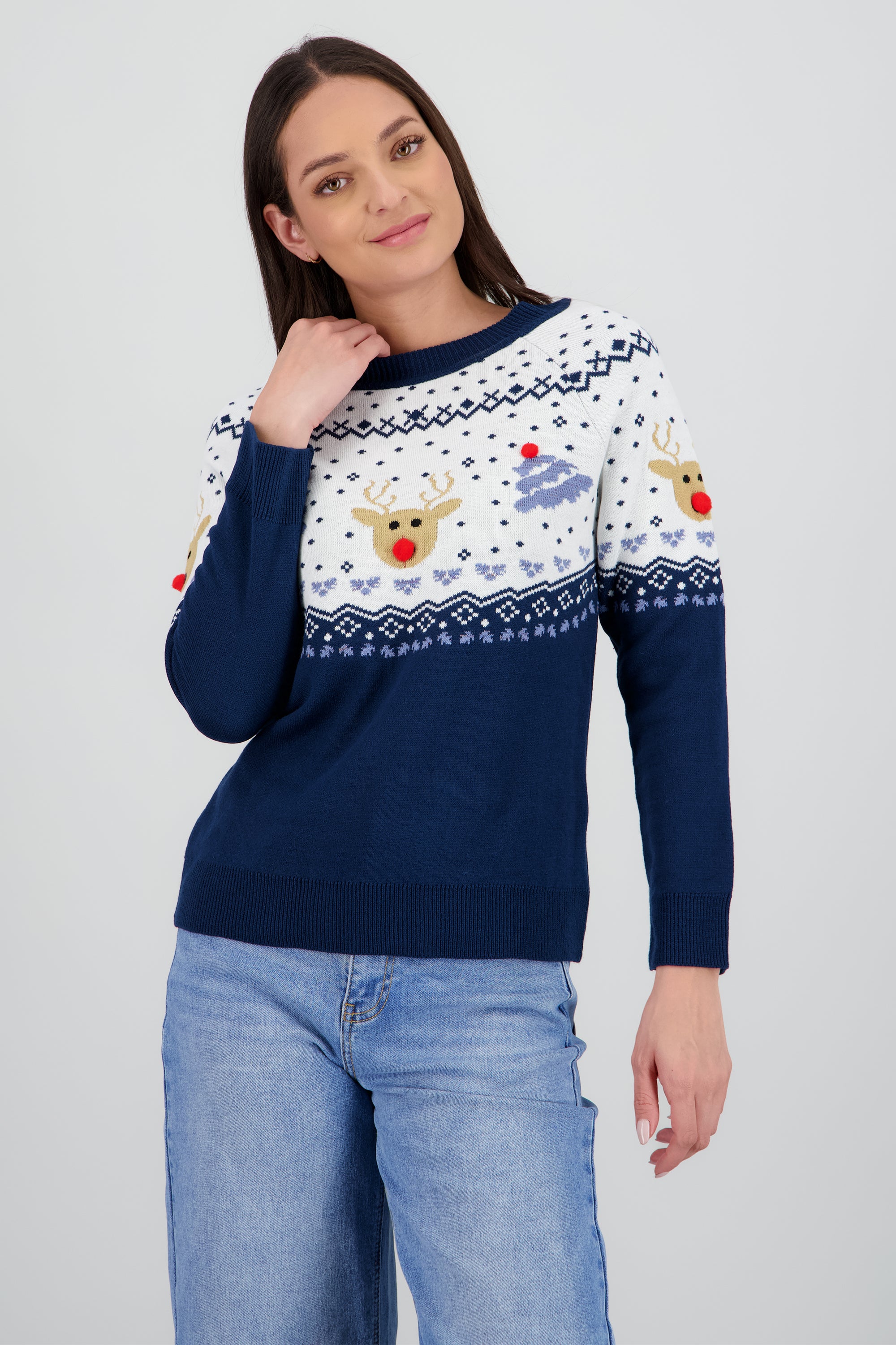 Sueter reno pino detalle pompon MARINO COMBO