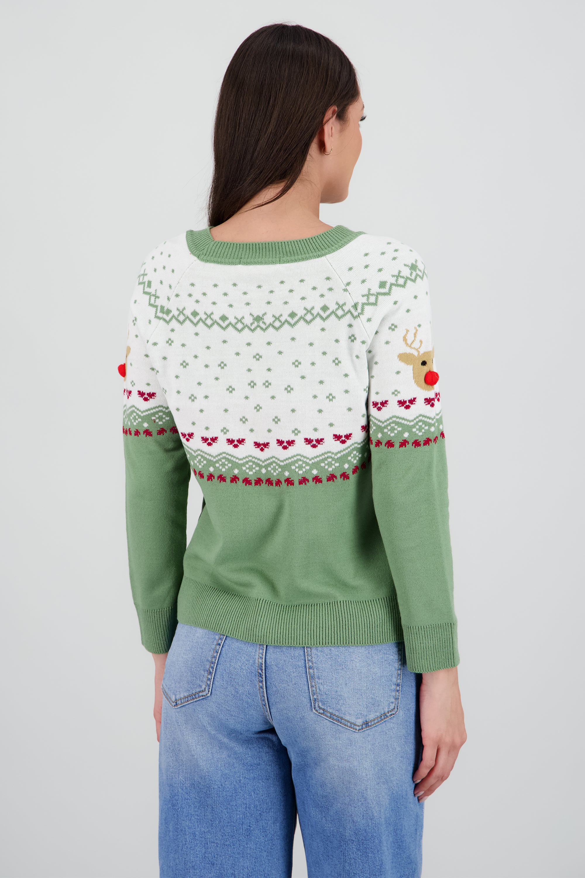 Sueter reno pino detalle pompon VERDE COMBO