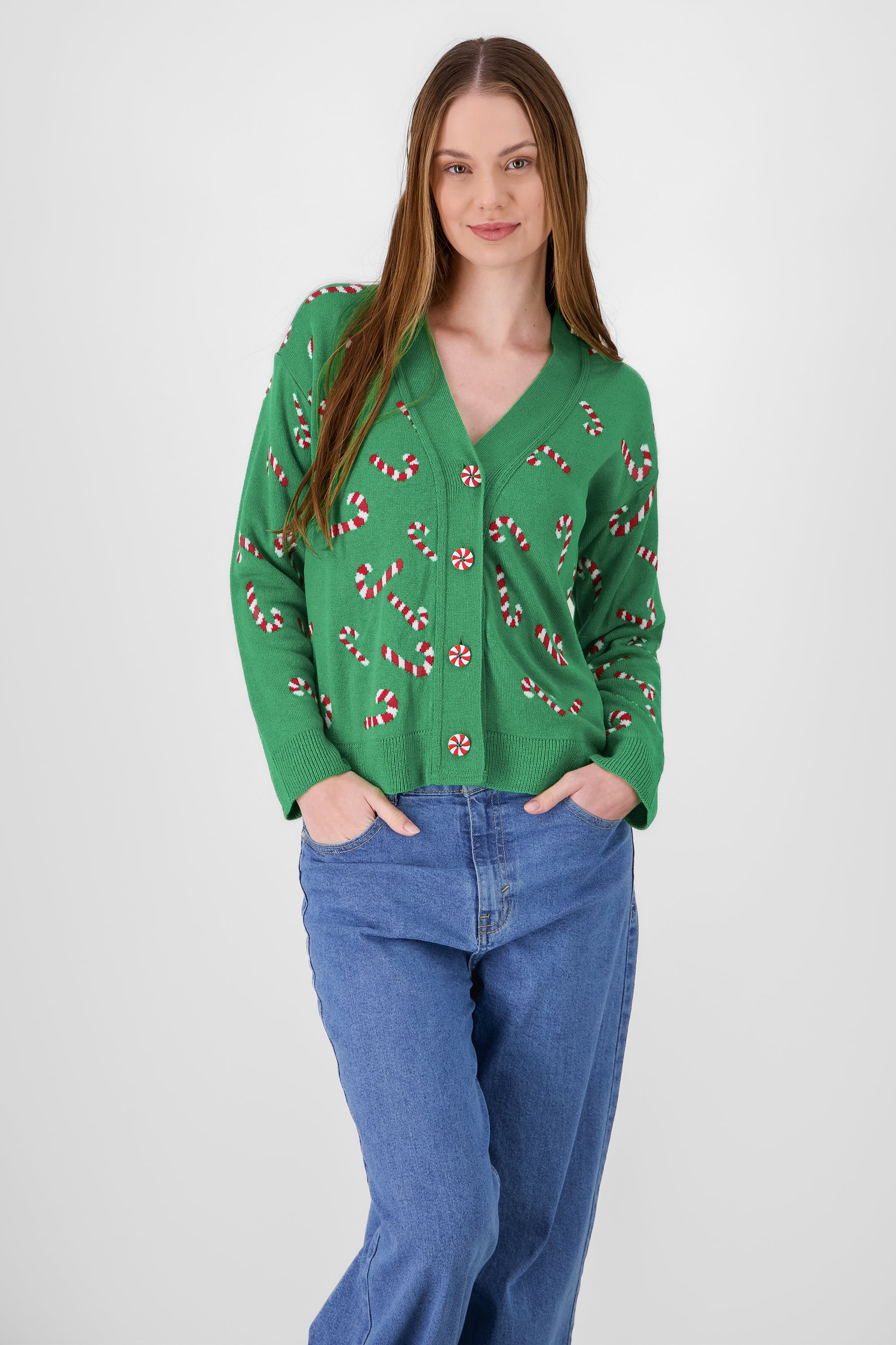 Cardigan navidad caramelos detalle botones VERDE COMBO