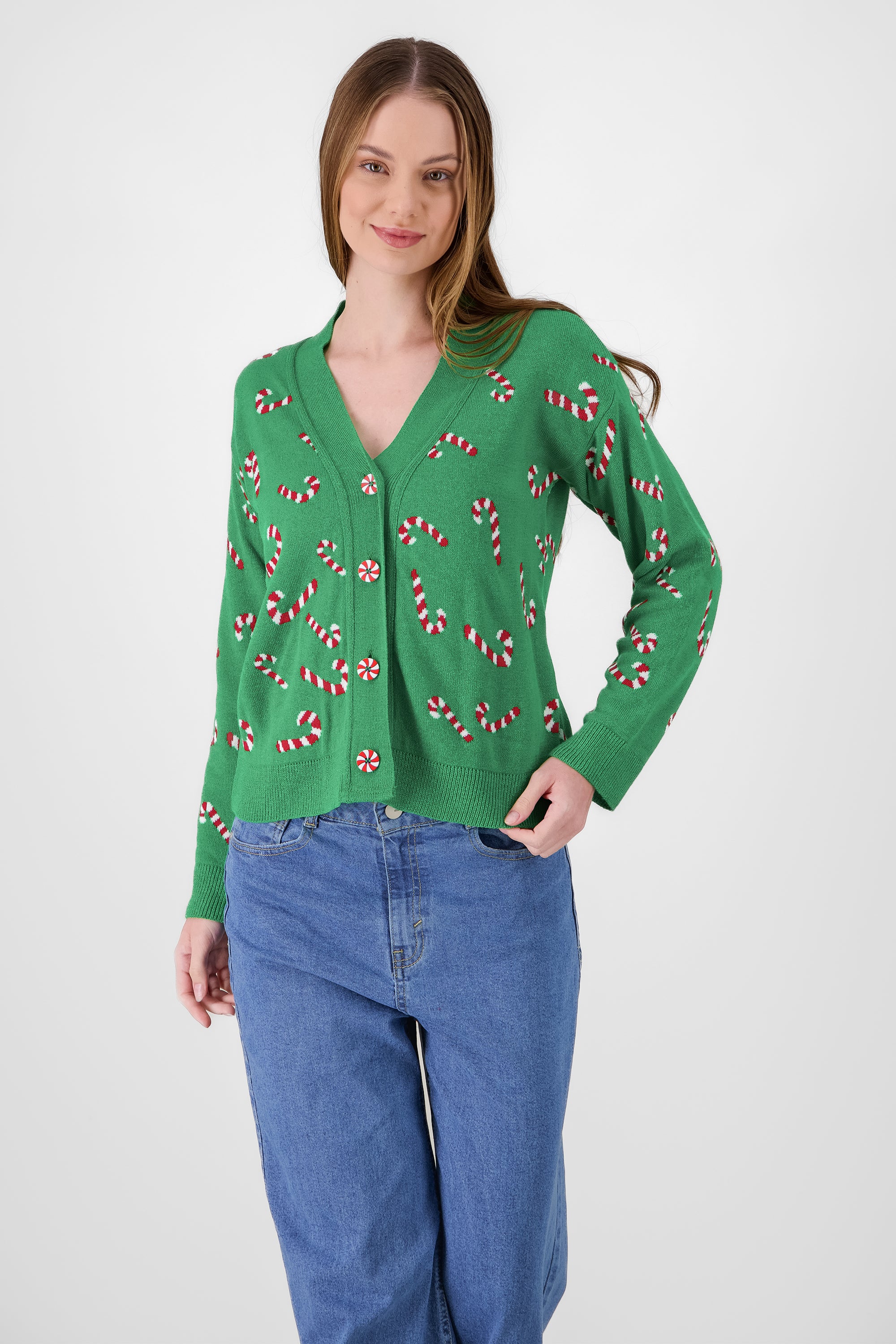 Cardigan navidad caramelos detalle botones VERDE COMBO