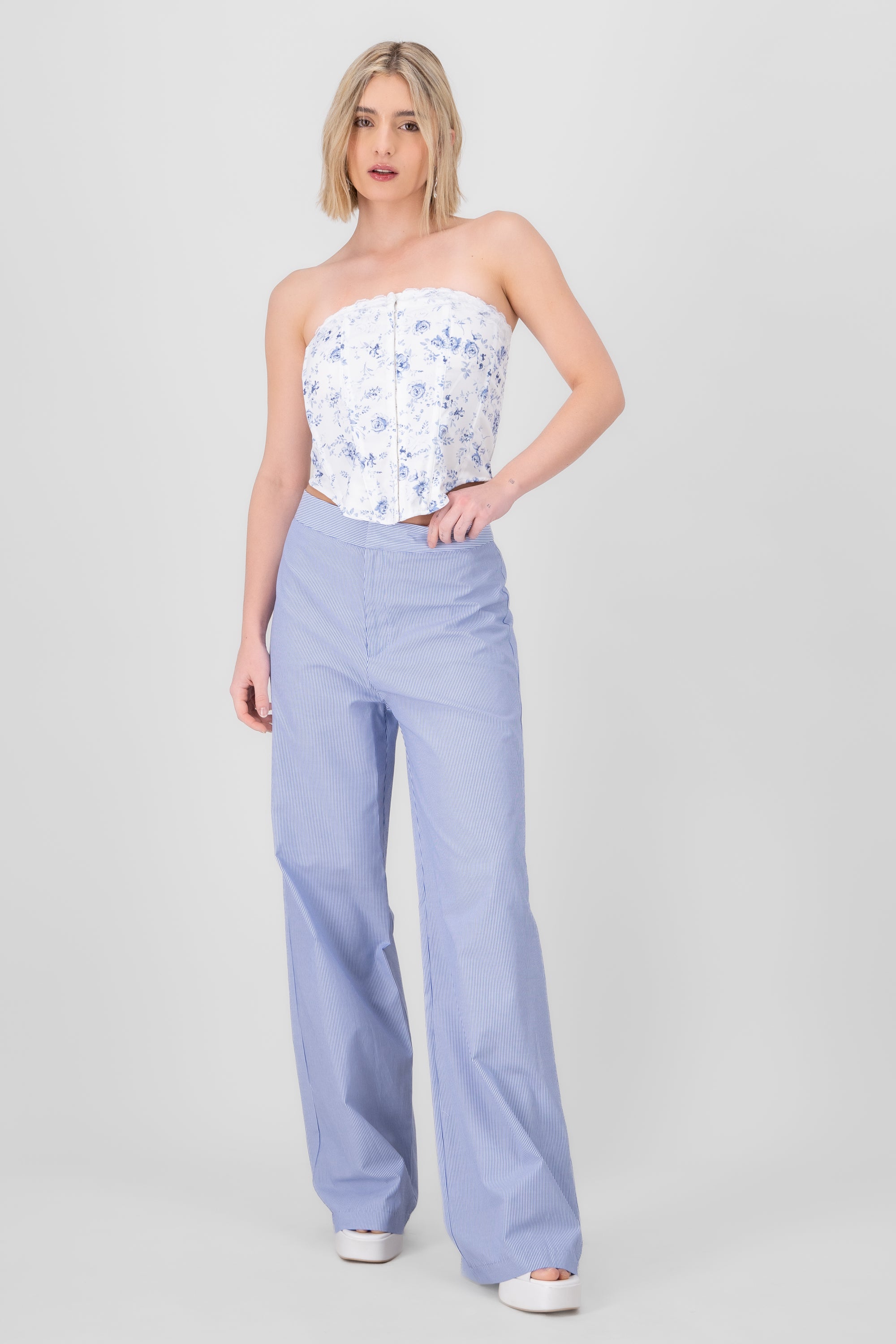 Pantalon recto detalle rayas AZUL COMBO