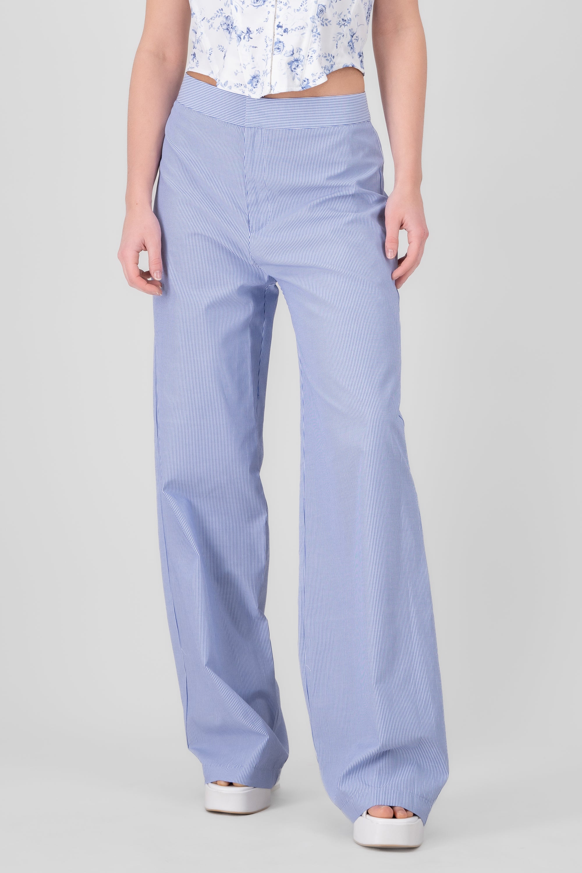 Pantalon recto detalle rayas AZUL COMBO