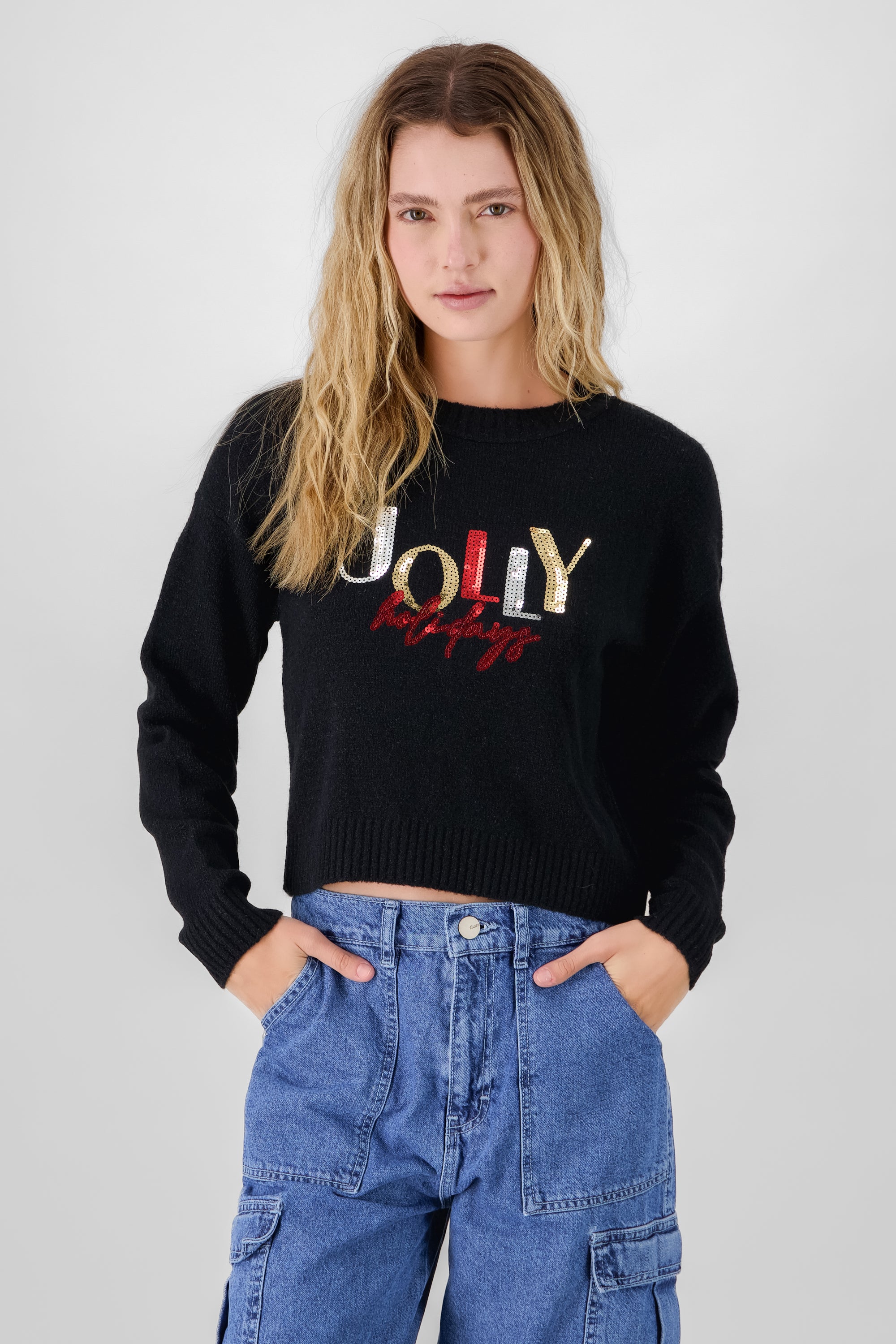 Sueter jolly holidays lentejuela NEGRO COMBO