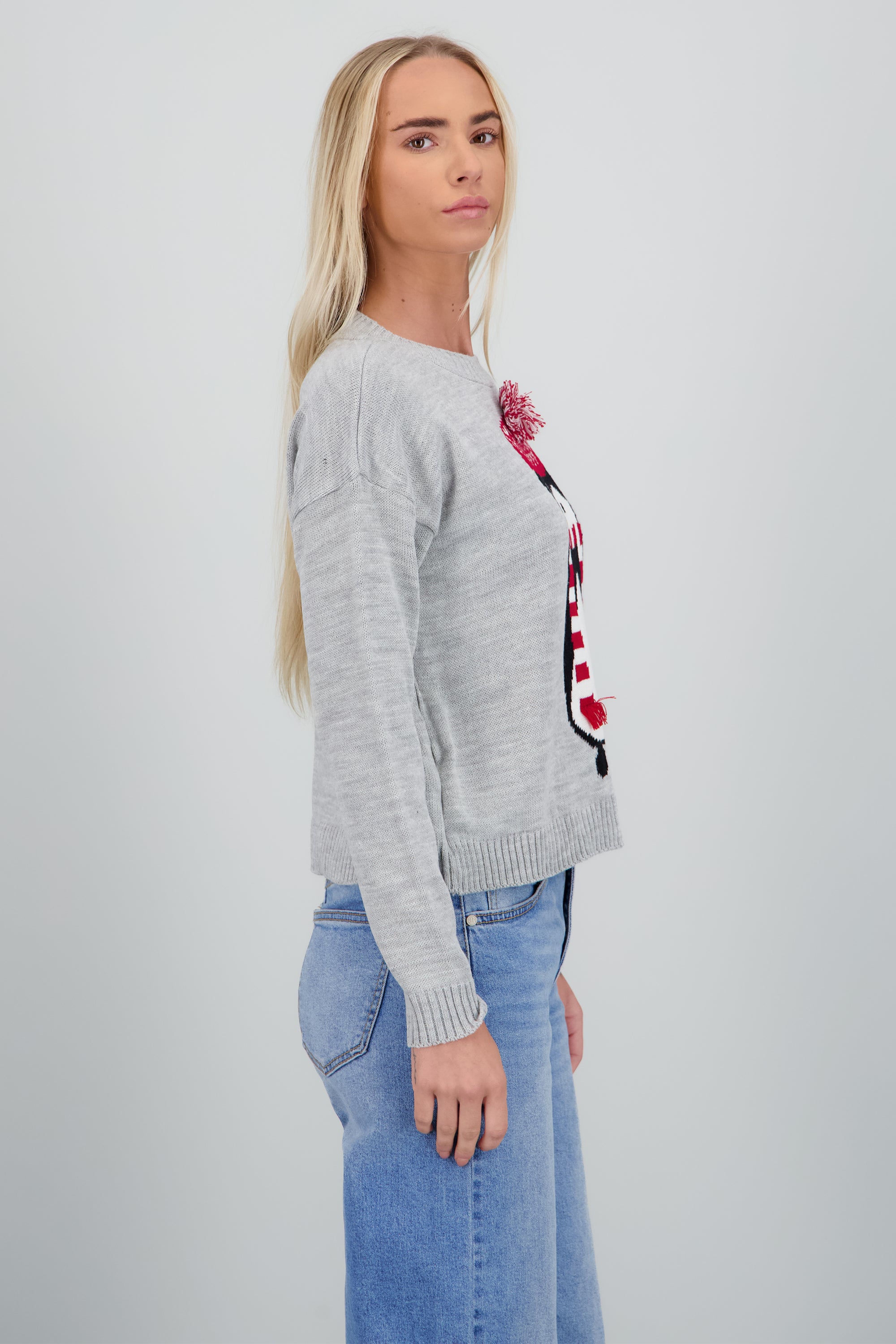 Sueter pingüino detalle pompon GRIS COMBO